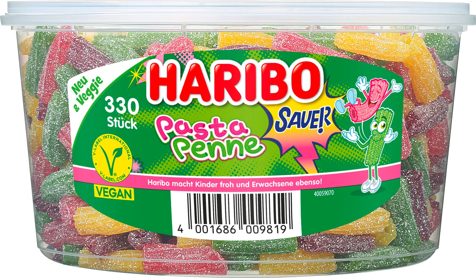 Haribo Fruchtgummi Pasta Penne sauer Runddose