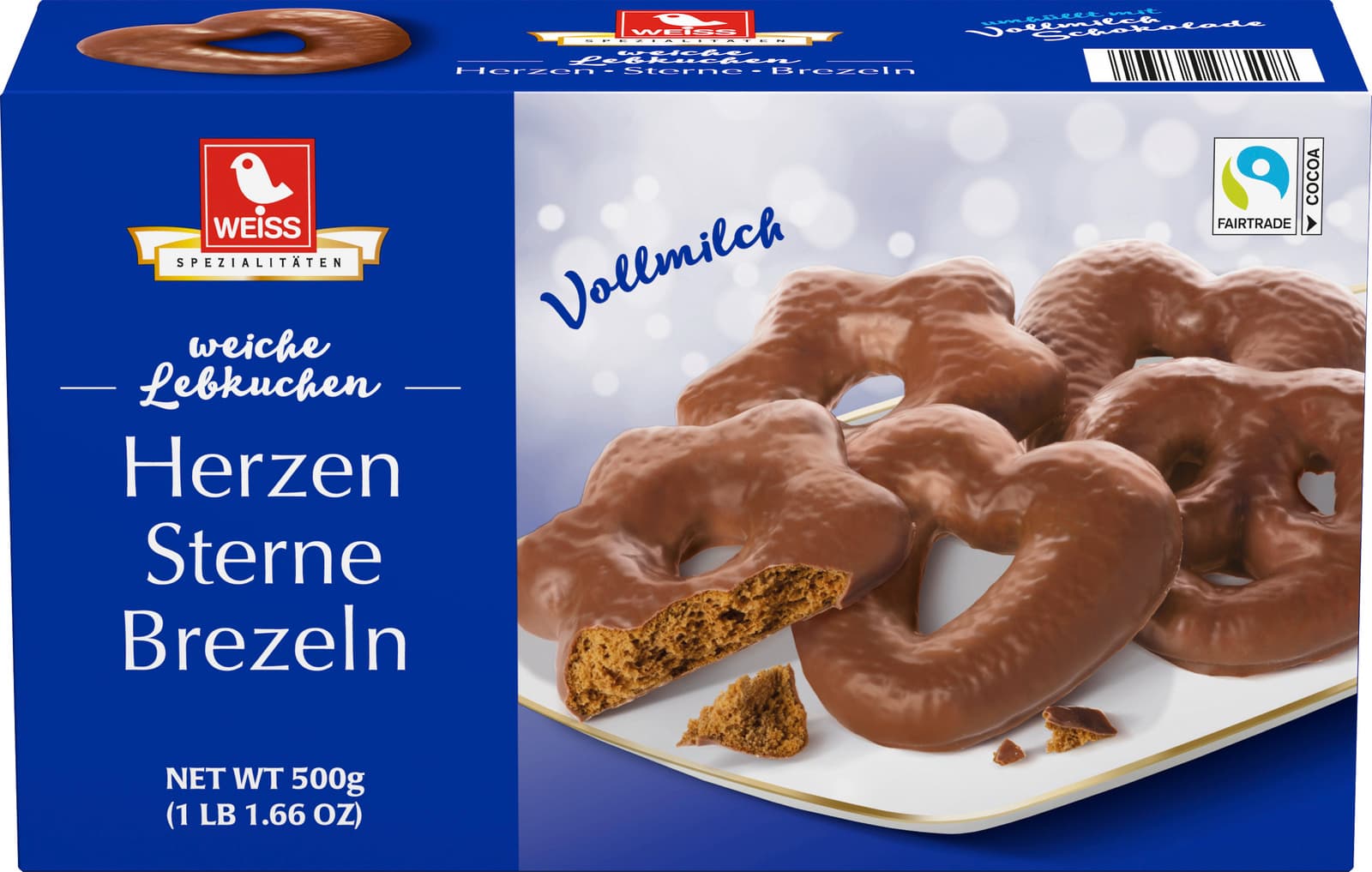 WEISS Lebkuchen Herzen, Sterne, Brezeln mit Vollmilchschokolade