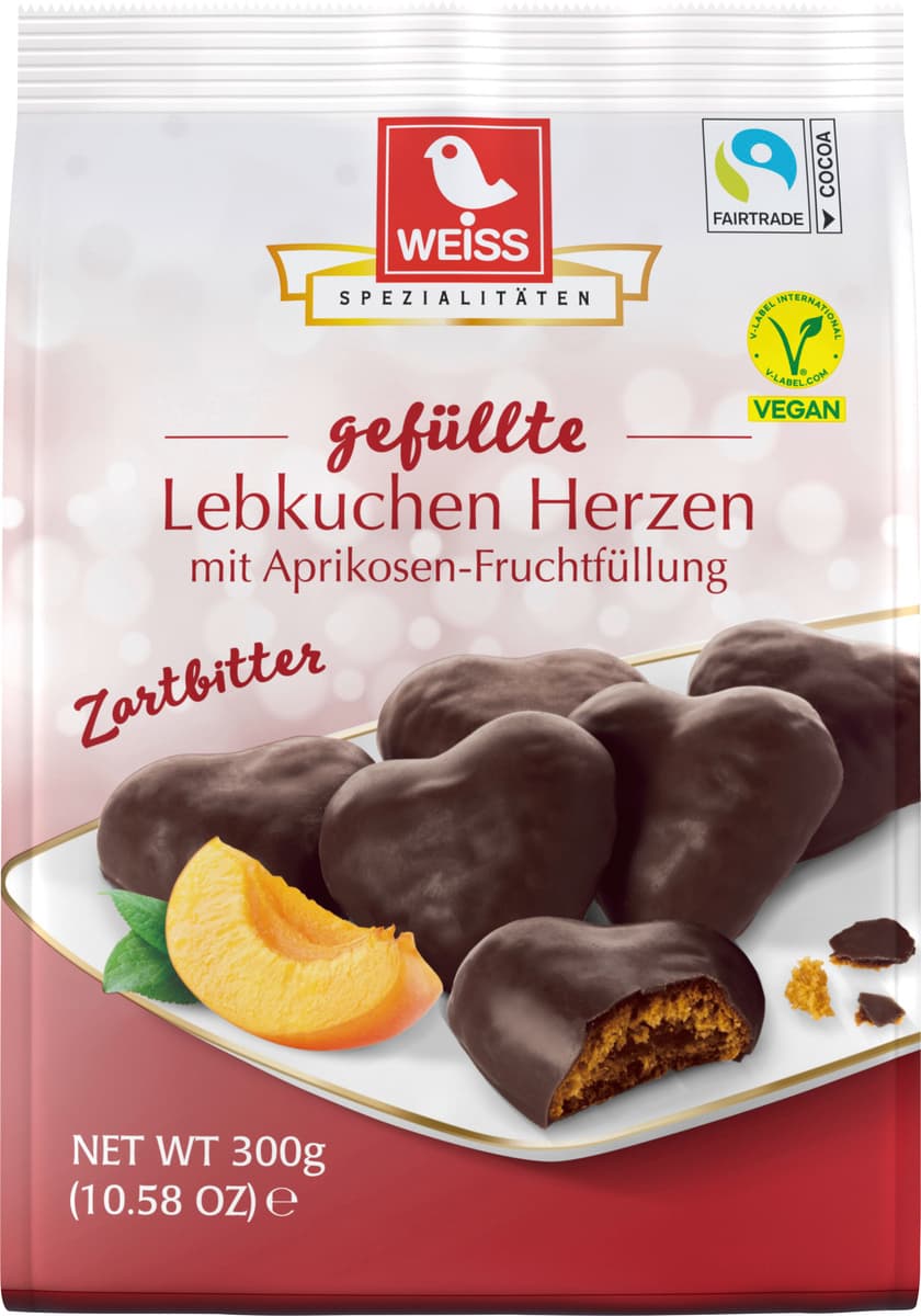 WEISS Gefüllte Lebkuchenherzen mit Zartbitterschokolade