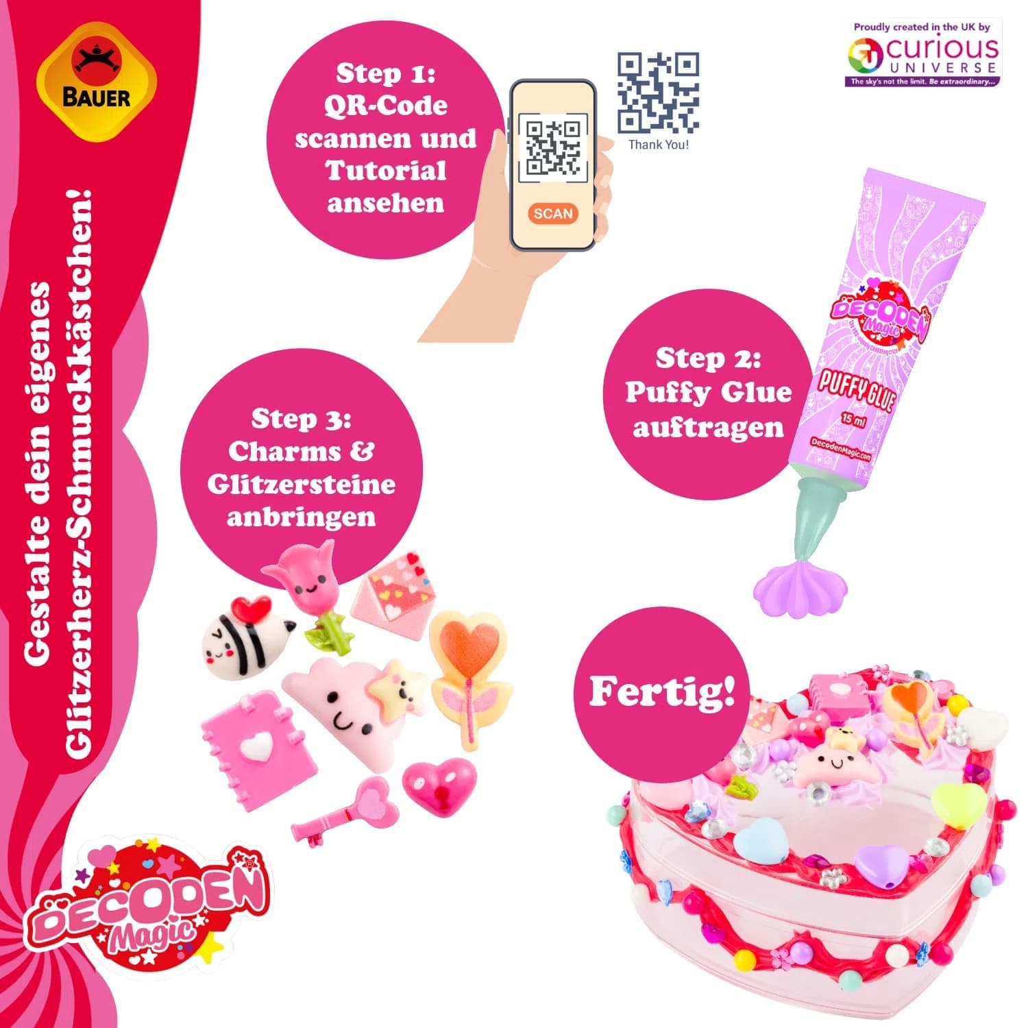 Bauer - Decoden Magic Glitzerherz Schmuckkästchen
