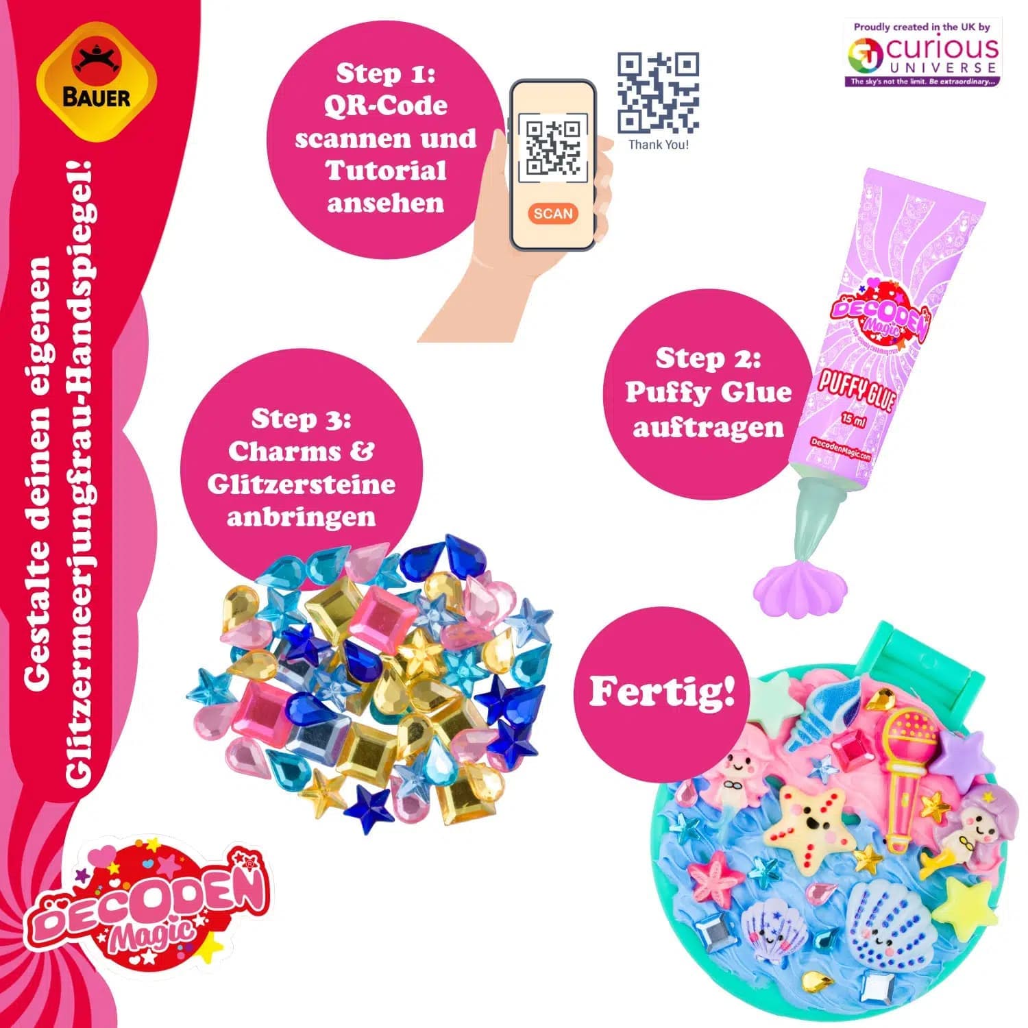 Bauer - Decoden Magic Glitzer-Meerjungfrau Handspiegel