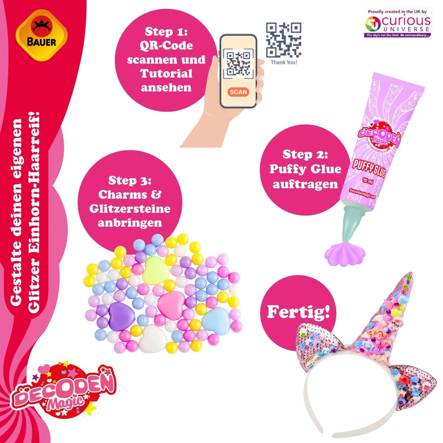 Bauer - Decoden Magic Glitzer Einhorn-Haarreif