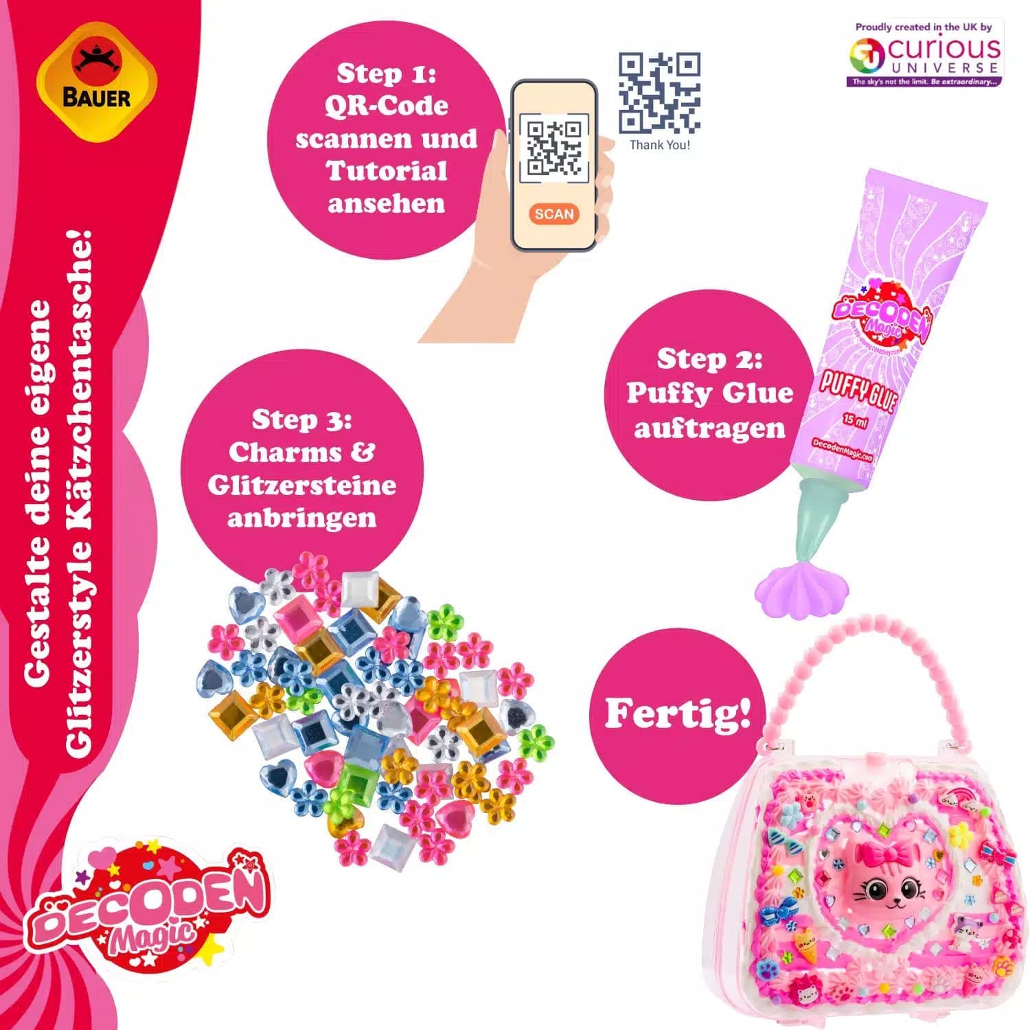Bauer - Decoden Magic Kätzchen-Tasche & Anhänger-Set