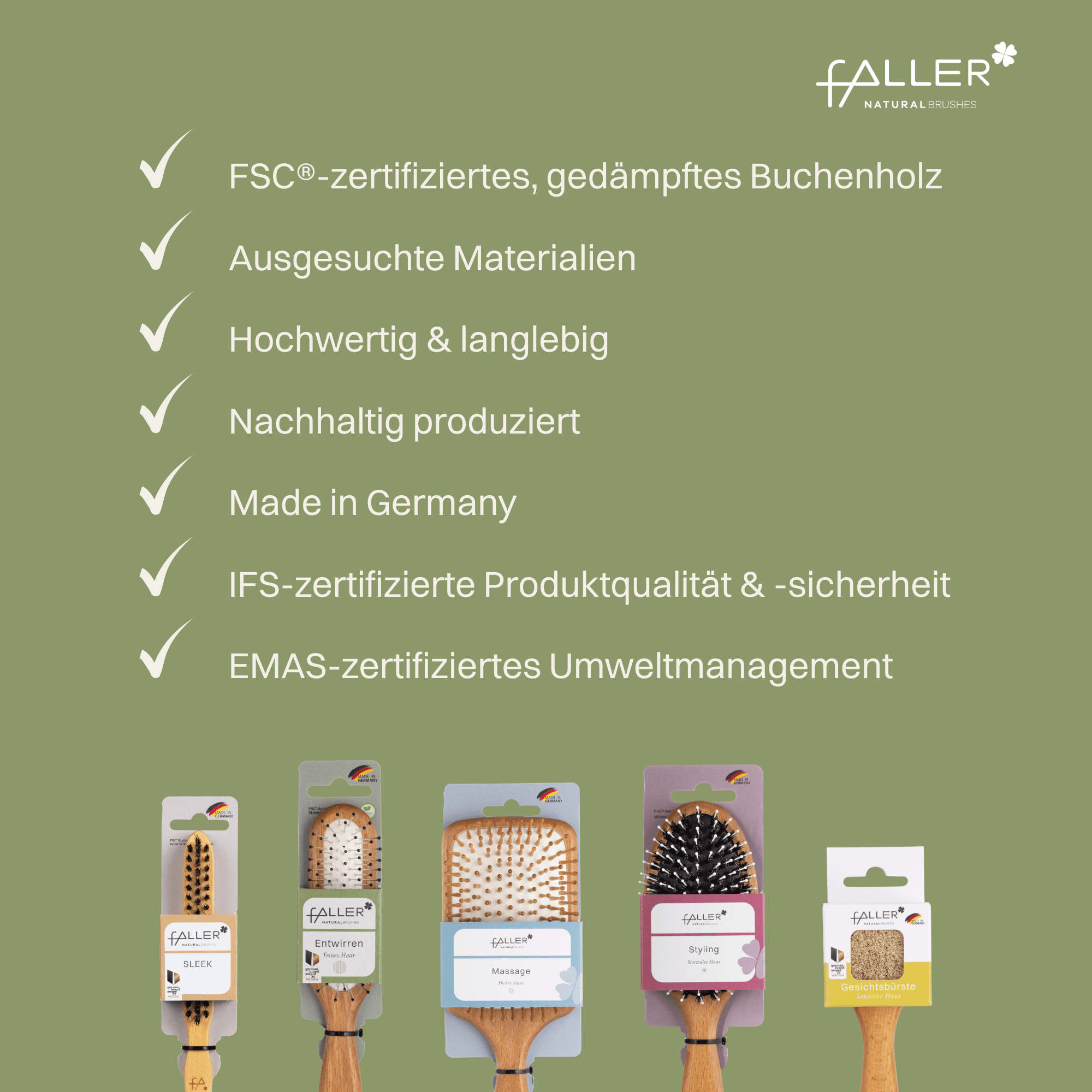 FALLER Pneumatikbürste, Buche gedämpft, länglich, Holzstifte mit Noppen, mit Laserlogo fa