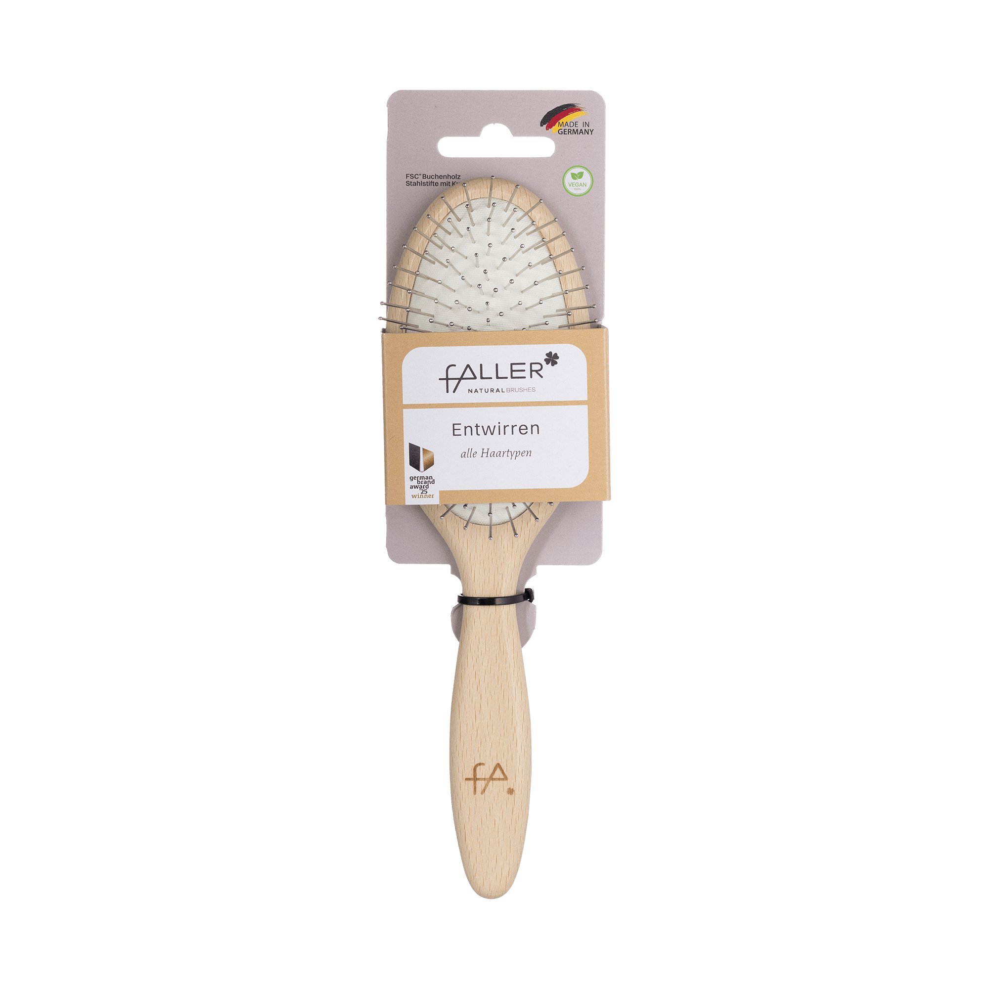 FALLER Pneumatikbürste, Beach Brush, Buche lackiert, groß oval, Stahlstifte mit Kugelkopf, mit Laserlogo fa