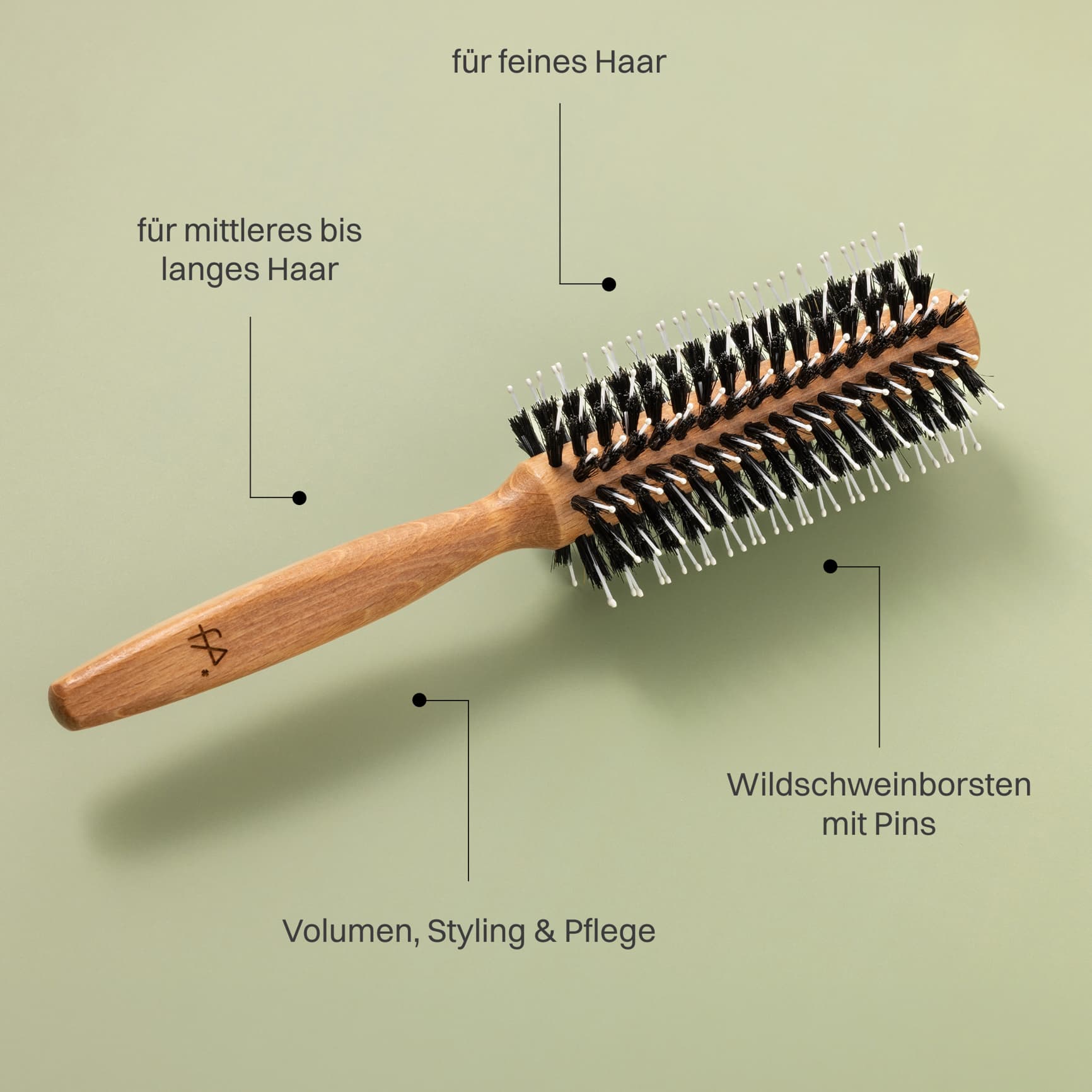 FALLER PIN_STYLER, Buche gedämpft, Ø20/54mm, Wildschweinborste mit Pin, mit Laserogo FA