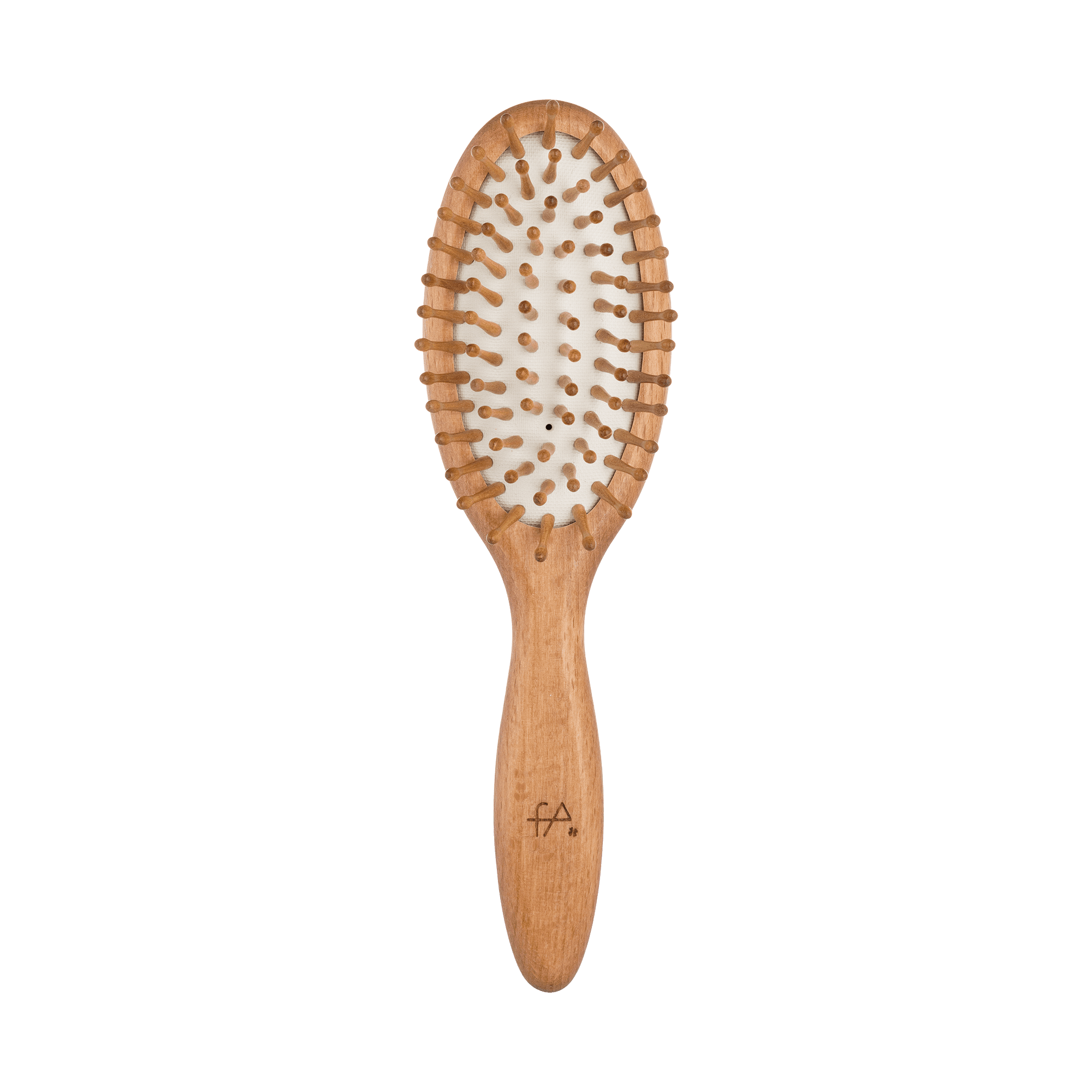 Cepillo neumático FALLER, madera de haya vaporizada, forma ovalada pequeña, púas de madera con puntas redondeadas, con