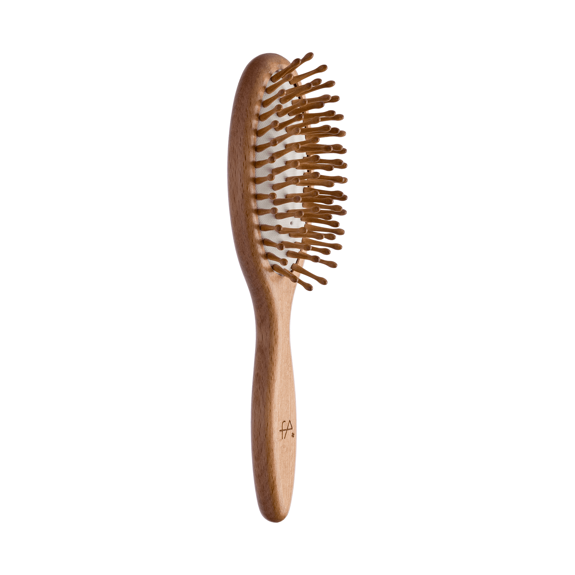 Cepillo neumático FALLER, madera de haya vaporizada, forma ovalada pequeña, púas de madera con puntas redondeadas, con