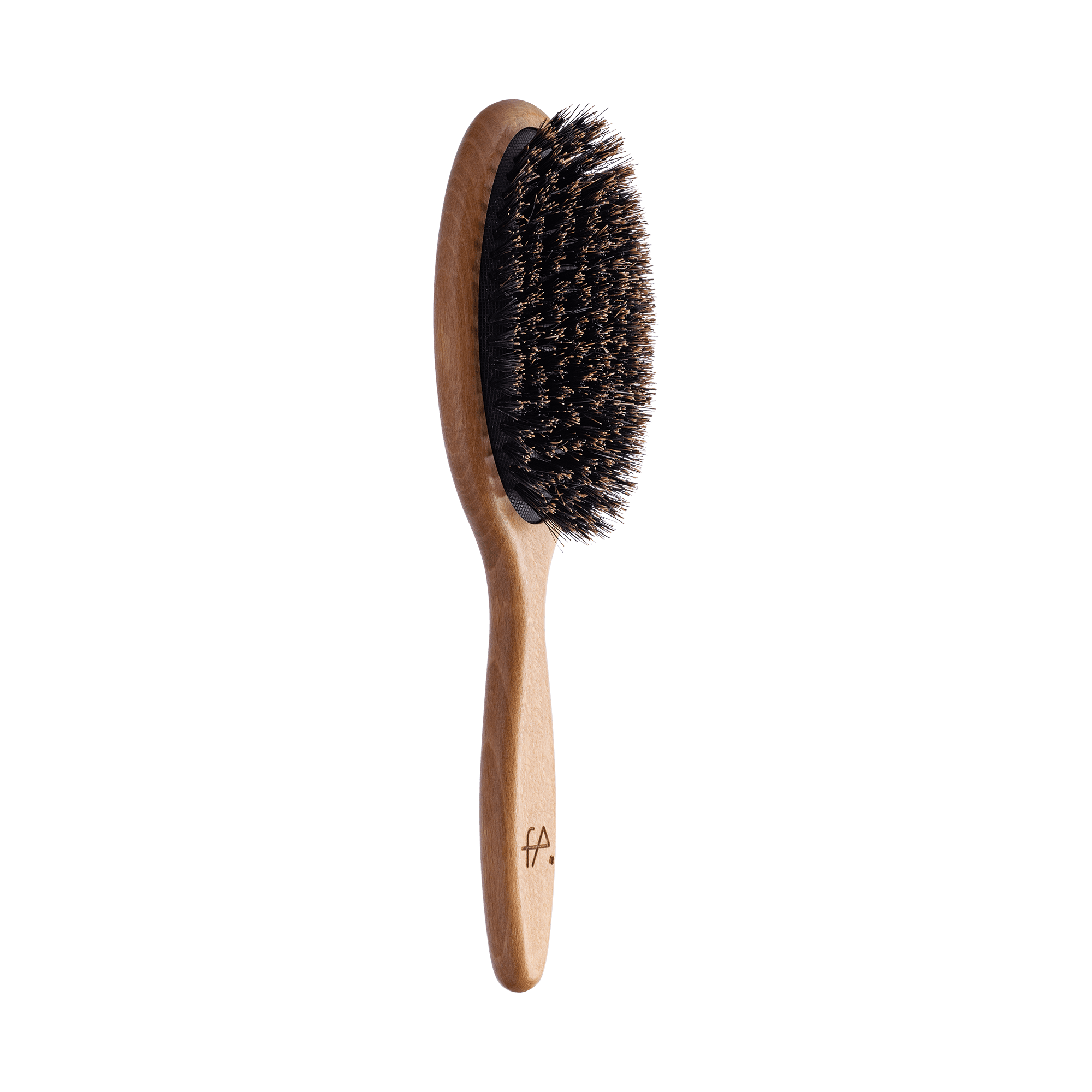 Cepillo neumático FALLER, madera de haya vaporizada, ovalado grande, cerdas de jabalí, con logotipo grabado a láser.