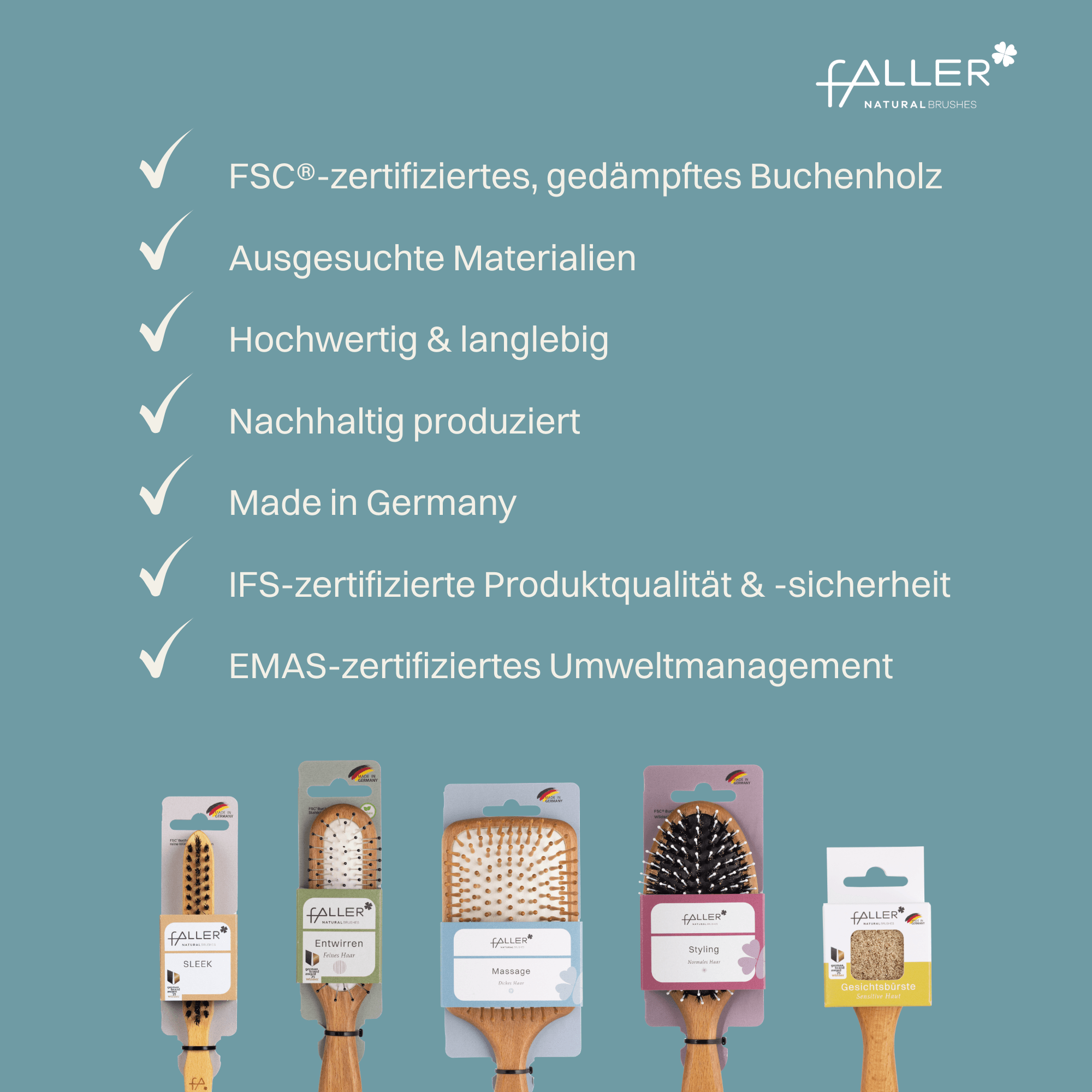 FALLER Pneumatikbürste, Buche gedämpft, Paddle groß, Holzstifte mit Noppen, mit Laserlogo