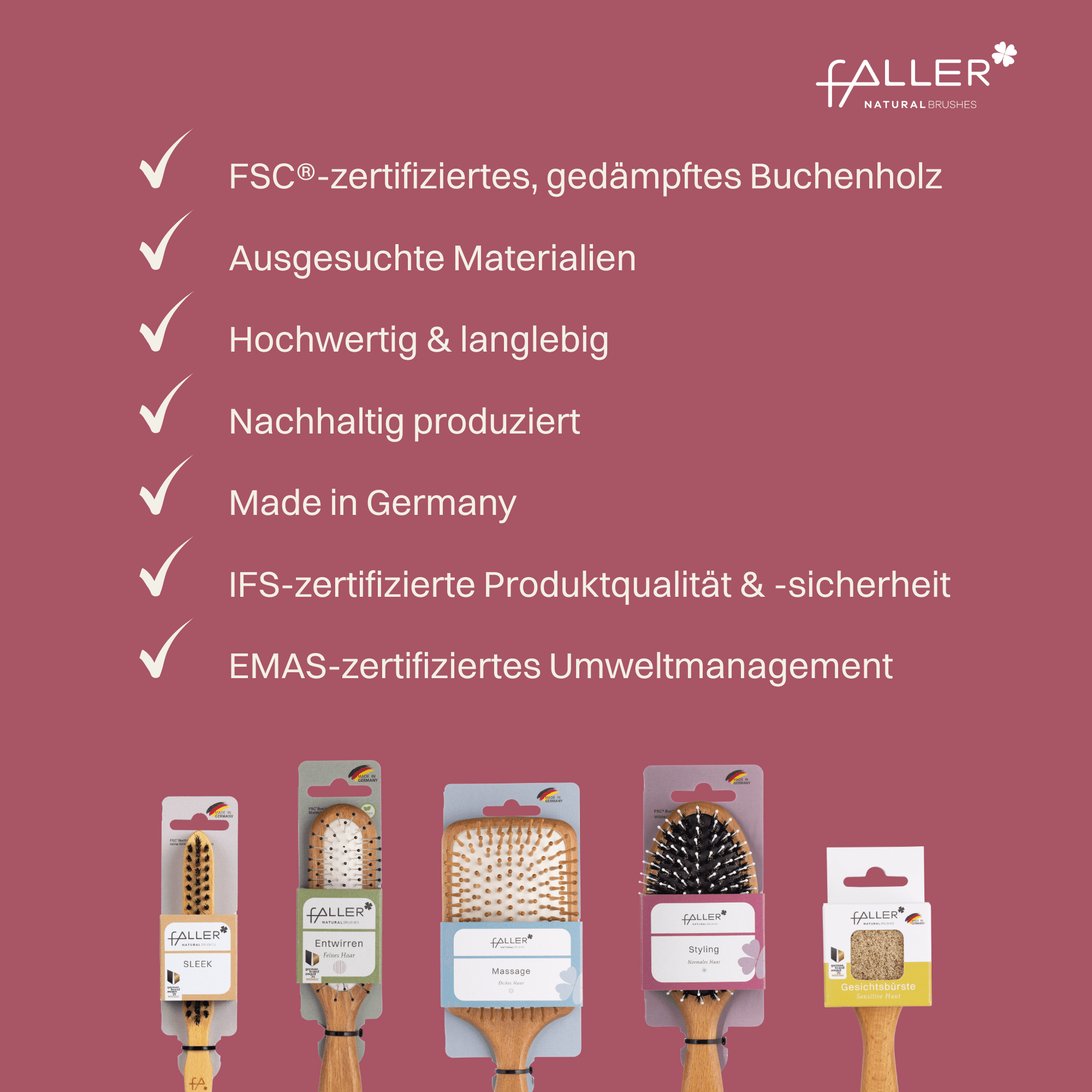 FALLER Pneumatikbürste, Buche gedämpft, Paddle groß, Wildschweinborsten, mit Laserlogo