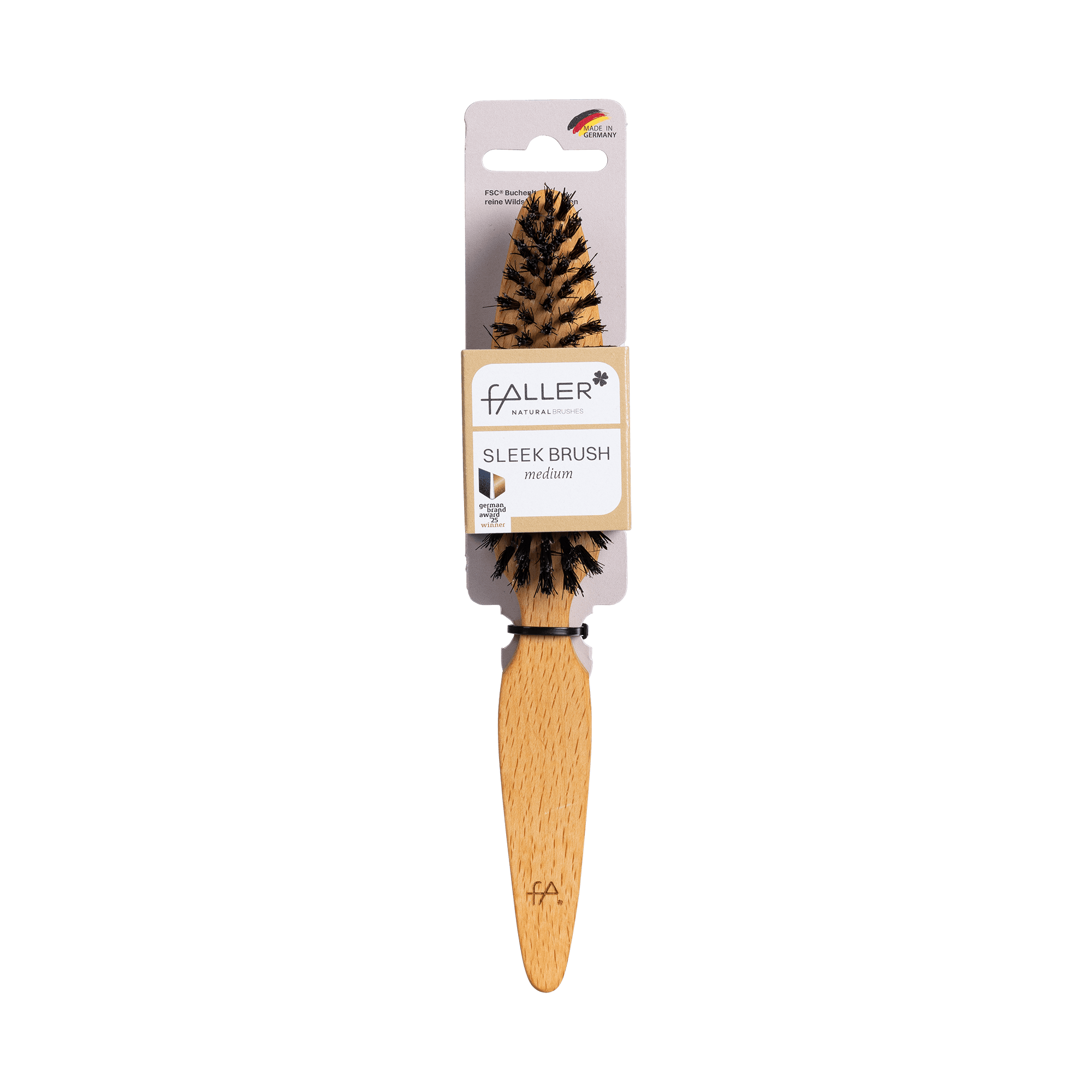FALLER Haarbürste, Sleek Brush Medium, Buche geölt, Scalpmaster, Wildschweinborsten, mit Laserlogo fa