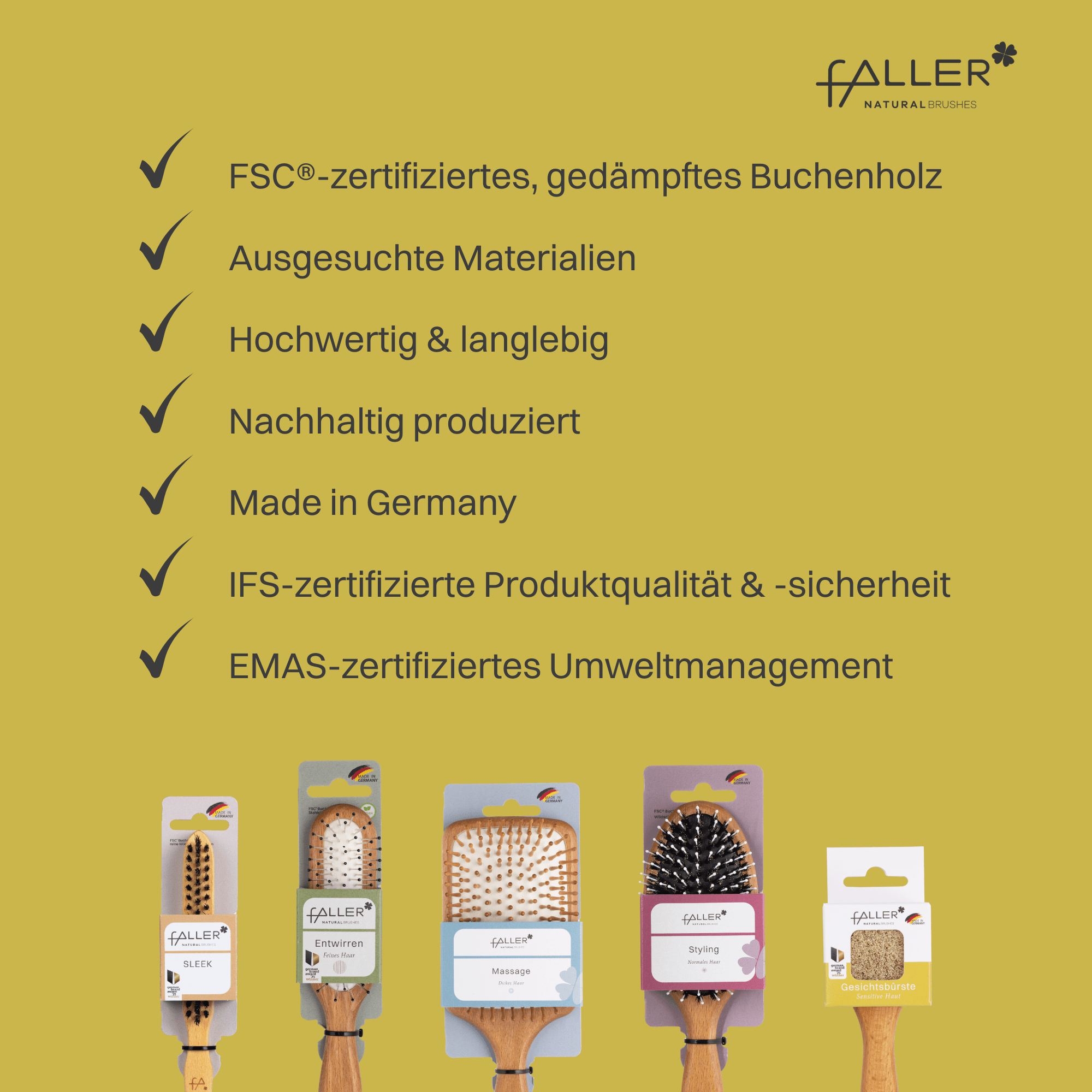 FALLER Gesichtsbürste mit Griff, Buche gedämpft, Ziegenhaar