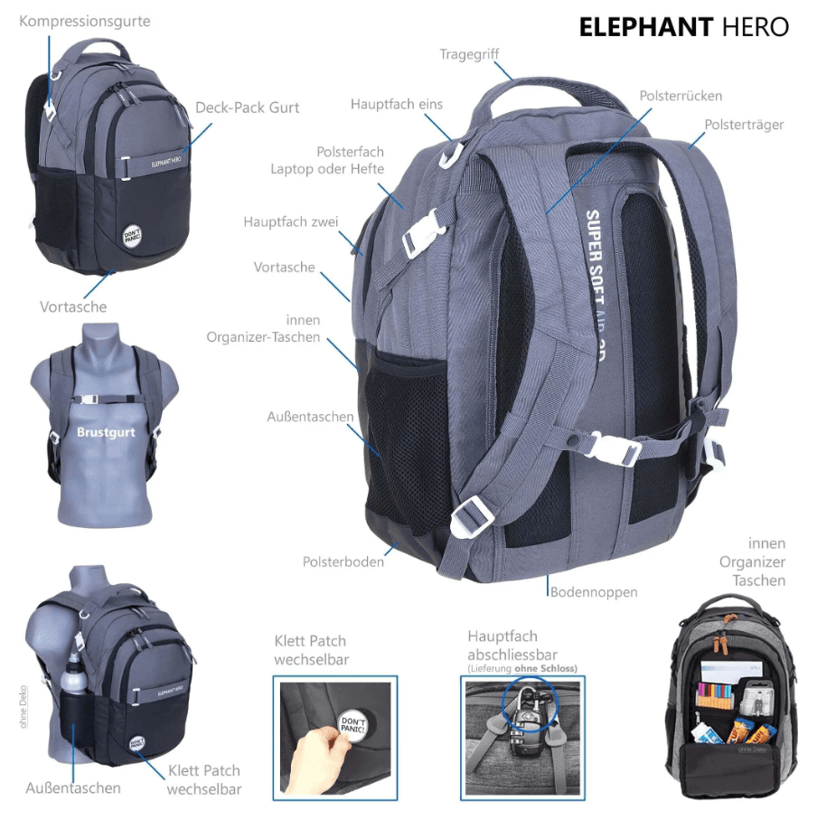 Produktbild ELEPHANT Rucksack schwarz/anthrazit DON`T PANIC 2 von 2