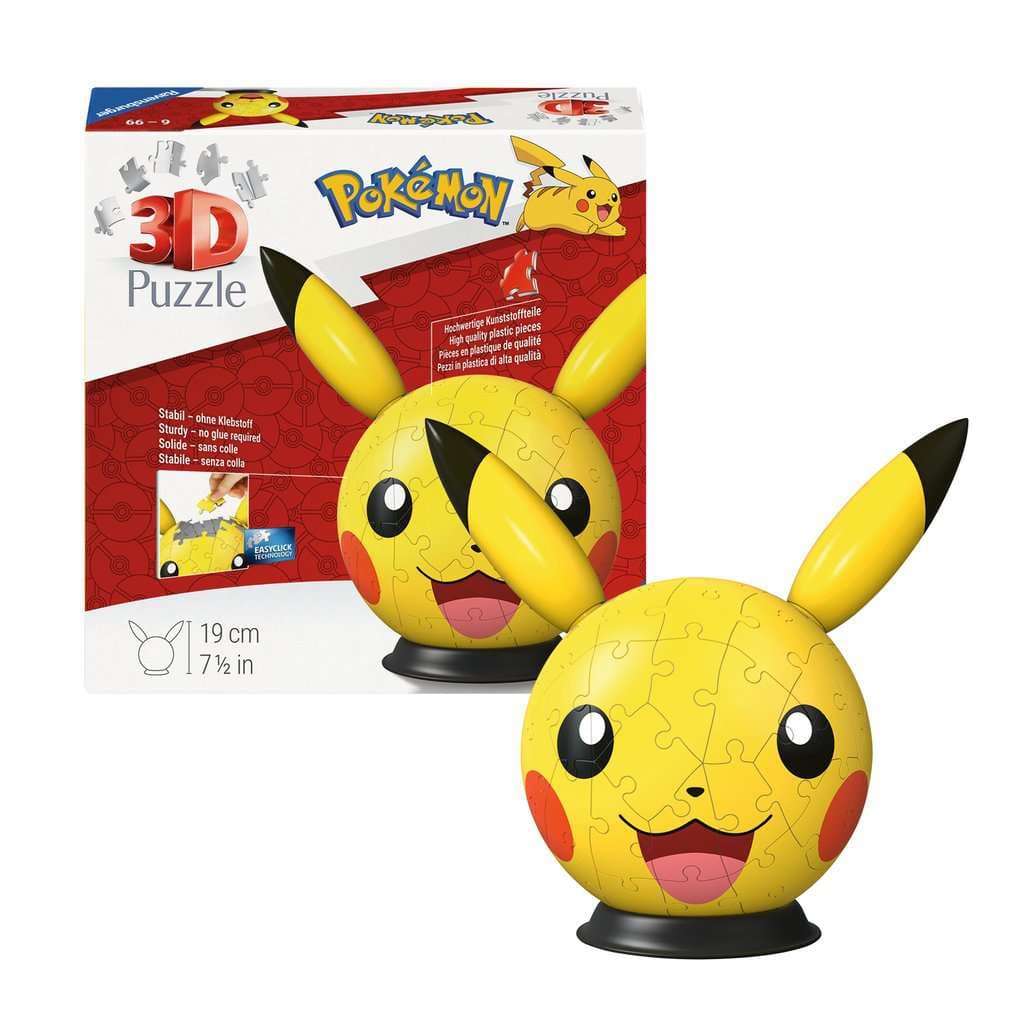 Ravensburger Puzzle - Puzzle-Ball Pokémon Pikachu mit ansteckbaren Ohren