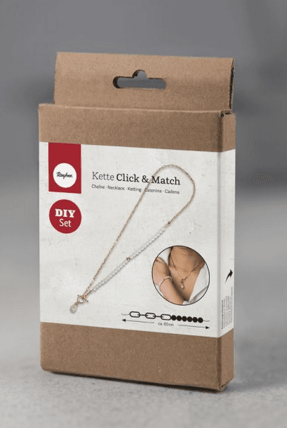 Bastelset Kette Click&Match2in1: Kette+Armband mit Glasperlen gold