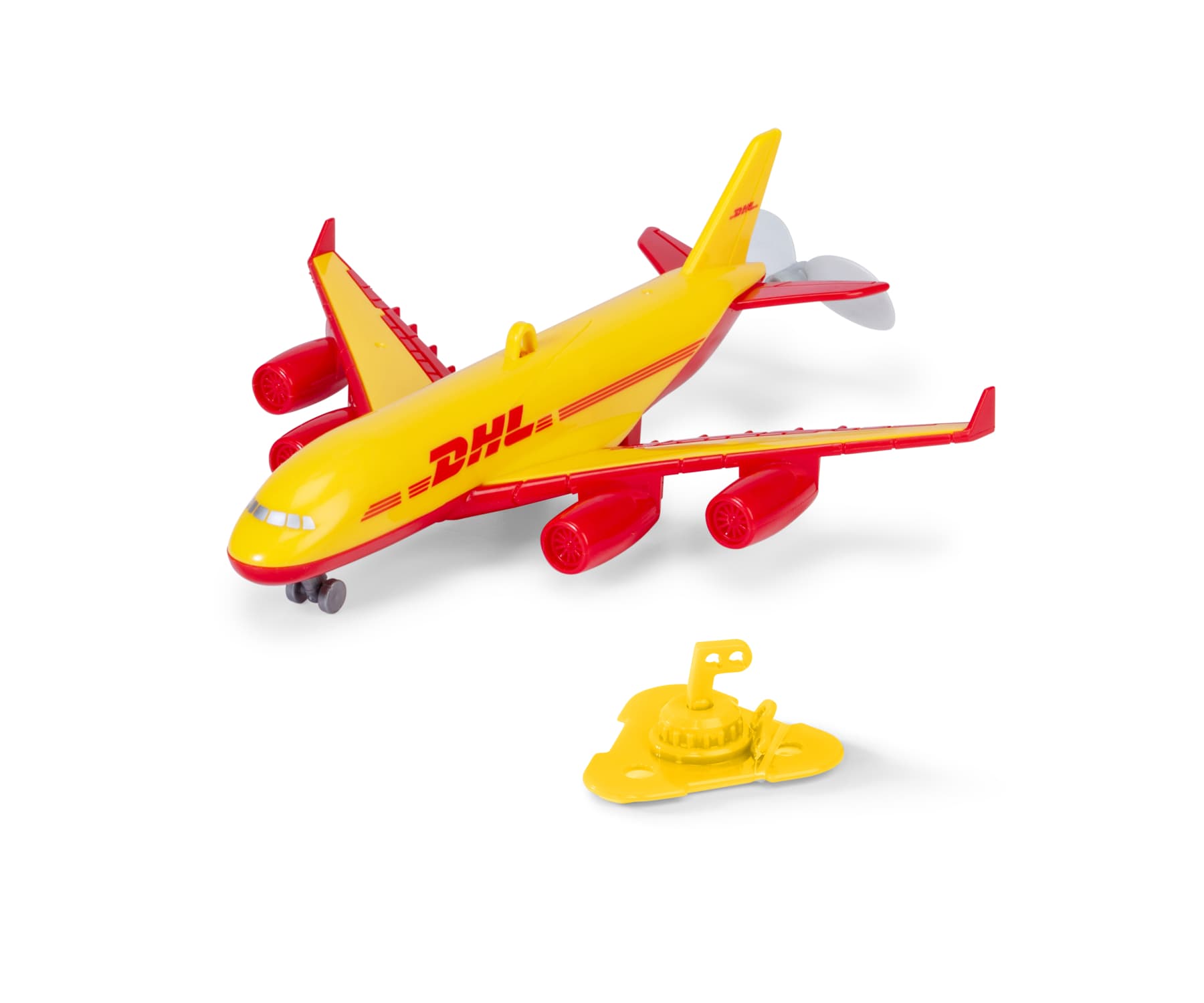 Dickie Toys DHL Sky Flyer Deckenflugzeug, batteriebetrieben, 18 cm, gelb/rot