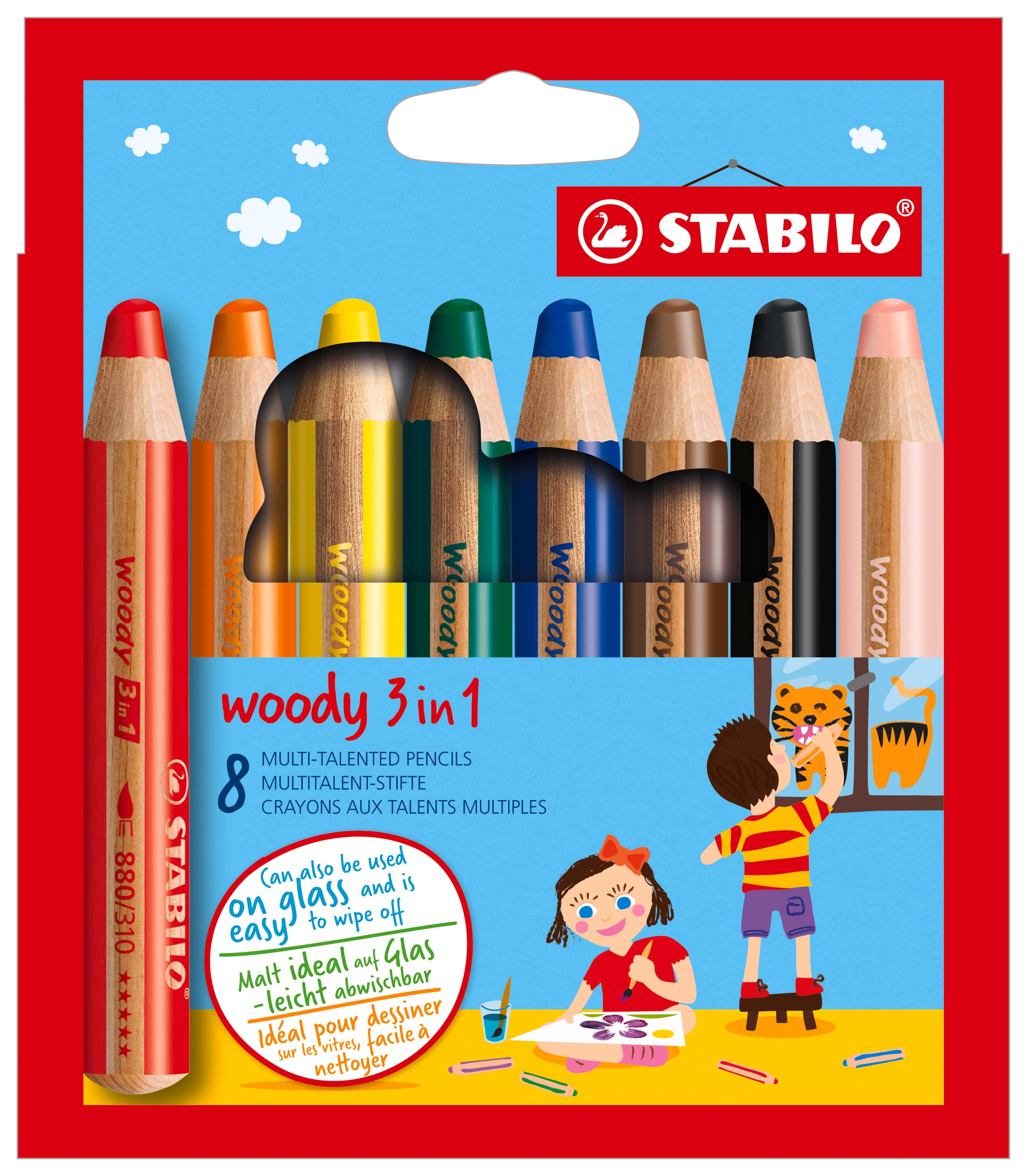 STABILO® Buntstift  Wasserfarbe & Wachsmalkreide - STABILO woody dick - 8er Etui