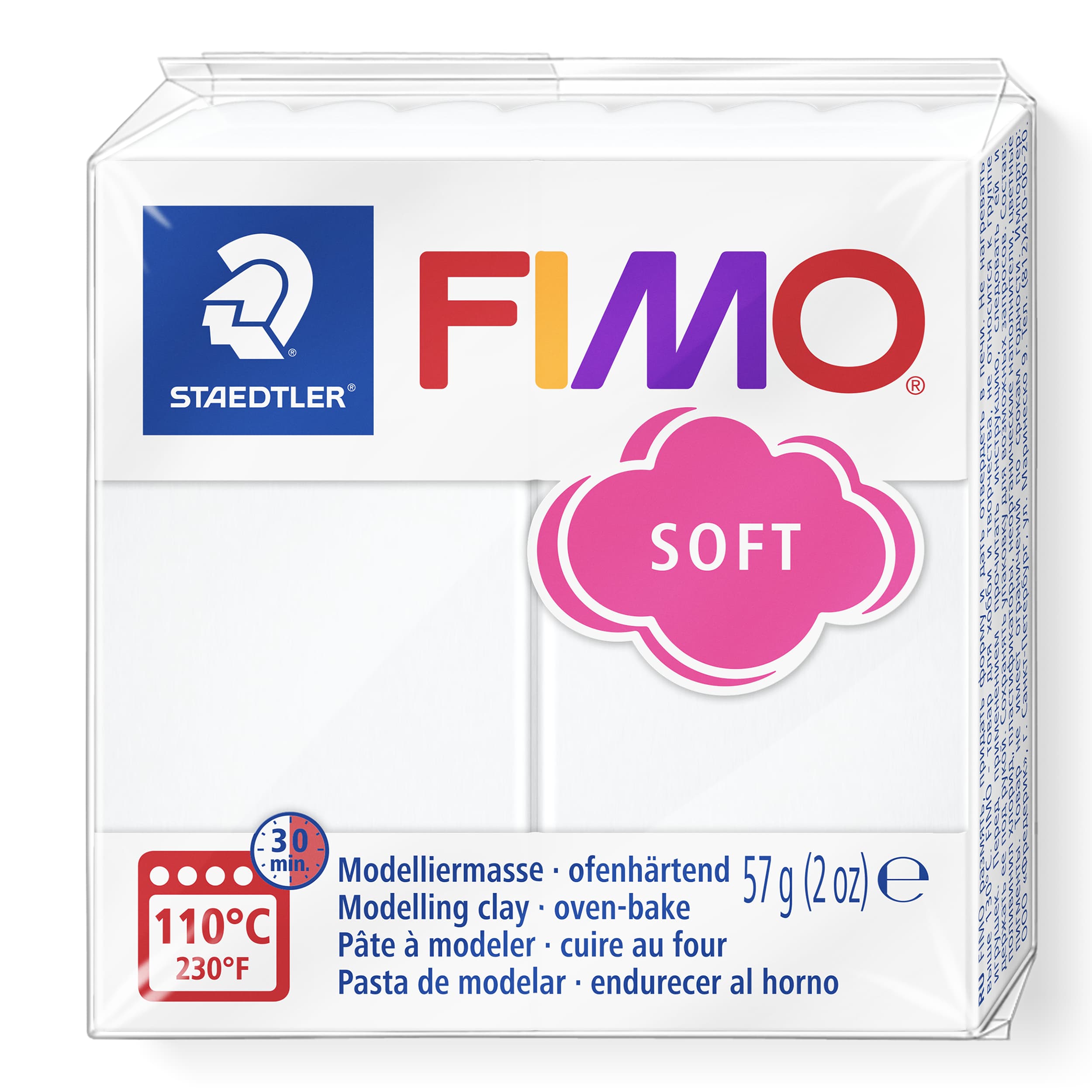 FIMO soft ofenhärtende Modelliermasse, Normalblock, 57g, 55x55x15mm, Farbe weiß