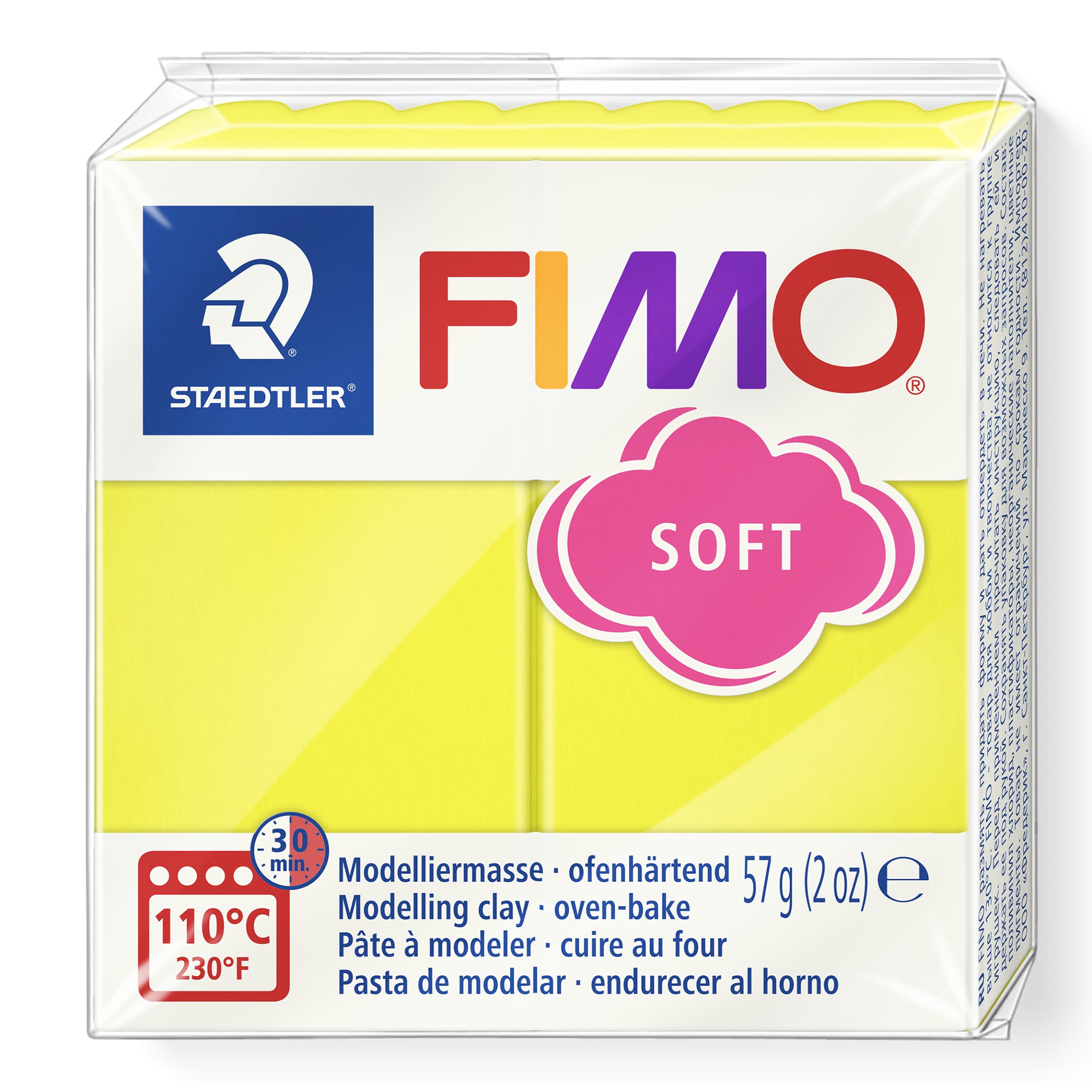 FIMO soft ofenhärtende Modelliermasse, Normalblock, 57g, 55x55x15mm, Farbe soft limone