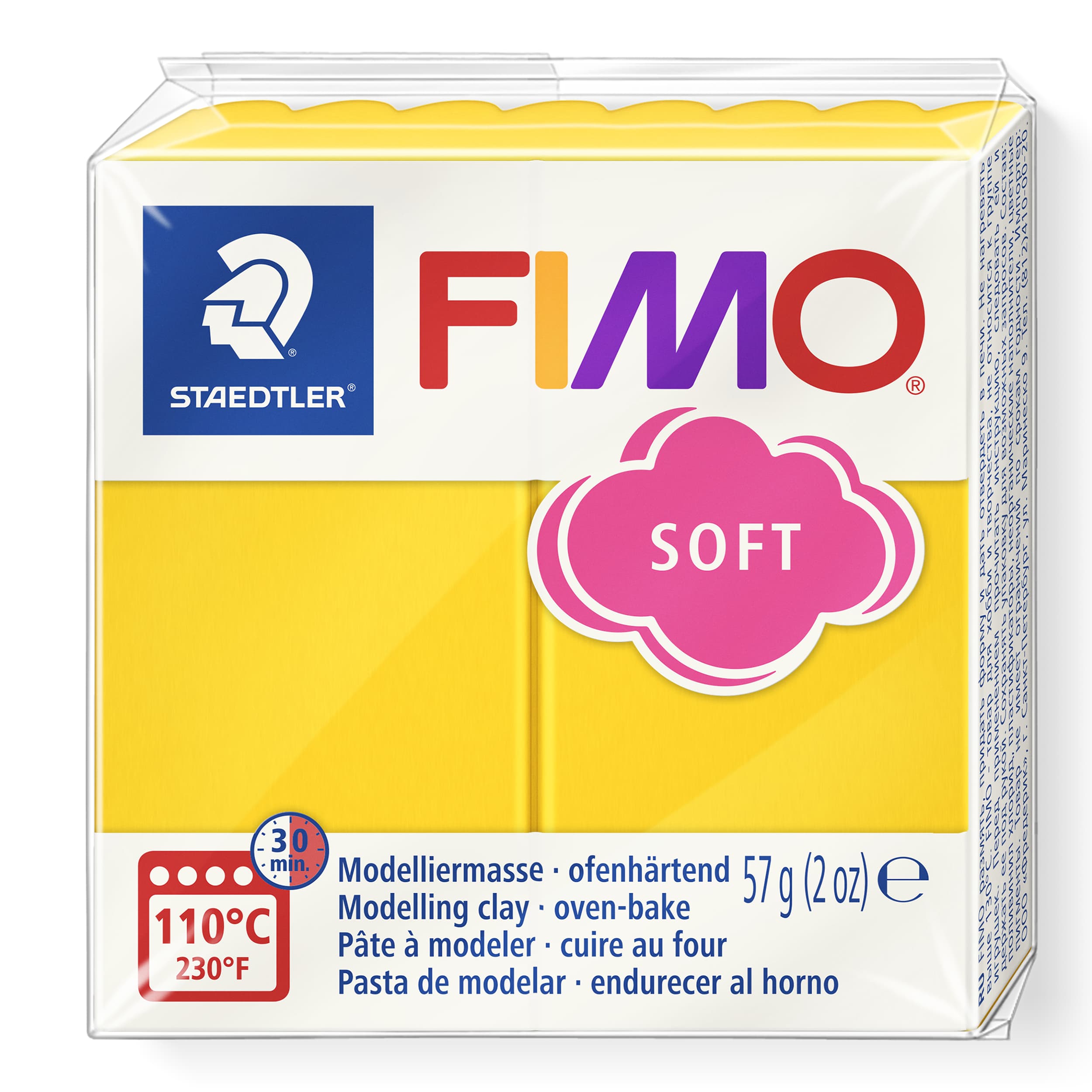 FIMO soft ofenhärtende Modelliermasse, Normalblock, 57g, 55x55x15mm, Farbe sonnengelb