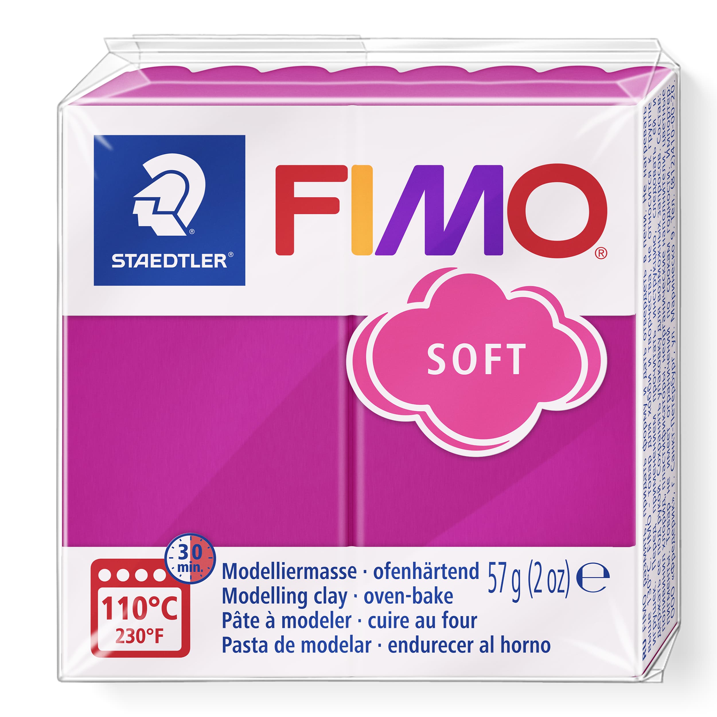FIMO soft ofenhärtende Modelliermasse, Normalblock, 57g, 55x55x15mm, Farbe himbeere