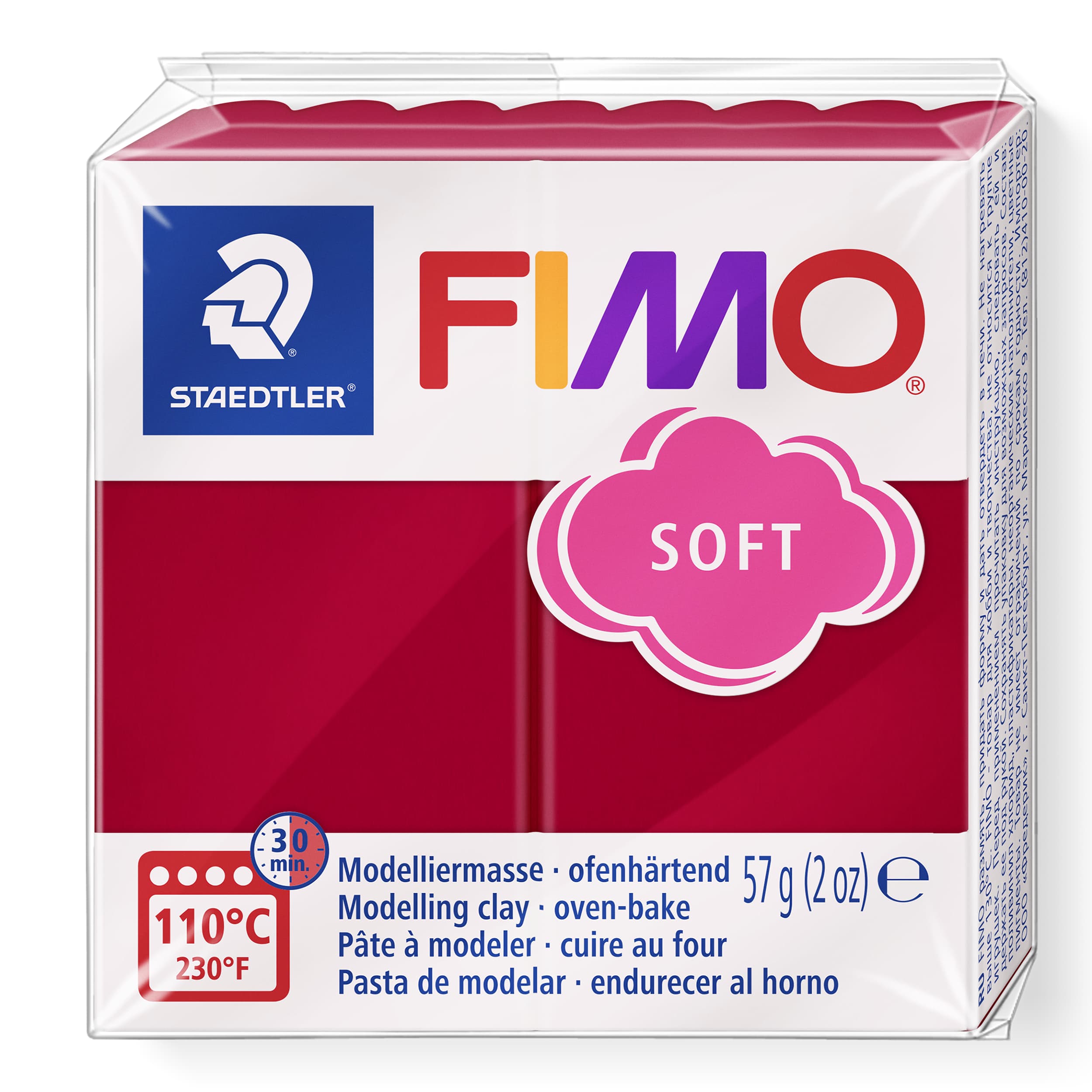 FIMO soft ofenhärtende Modelliermasse, Normalblock, 57g, 55x55x15mm, Farbe kirschrot