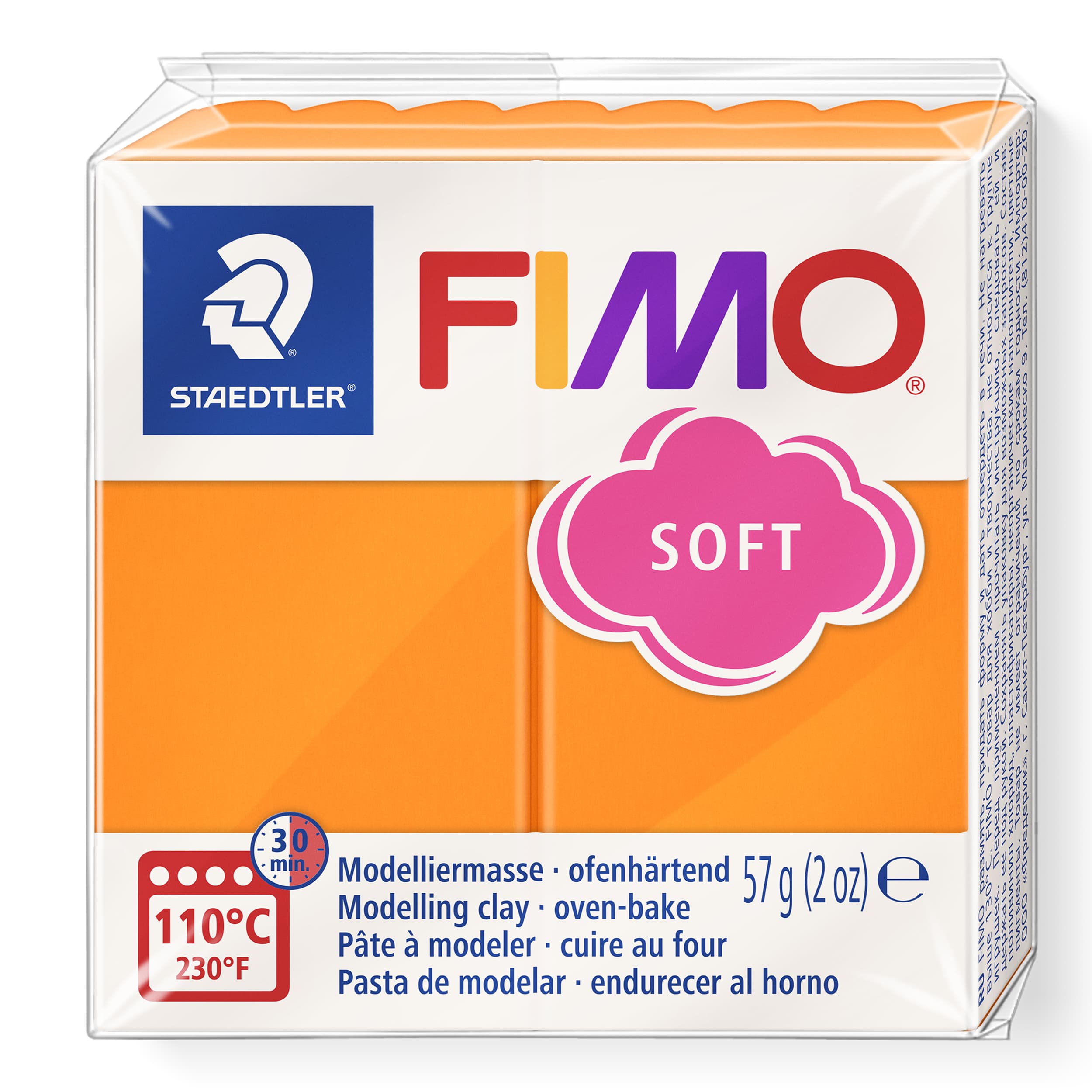 FIMO soft ofenhärtende Modelliermasse, Normalblock, 57g, 55x55x15mm, Farbe mandarine