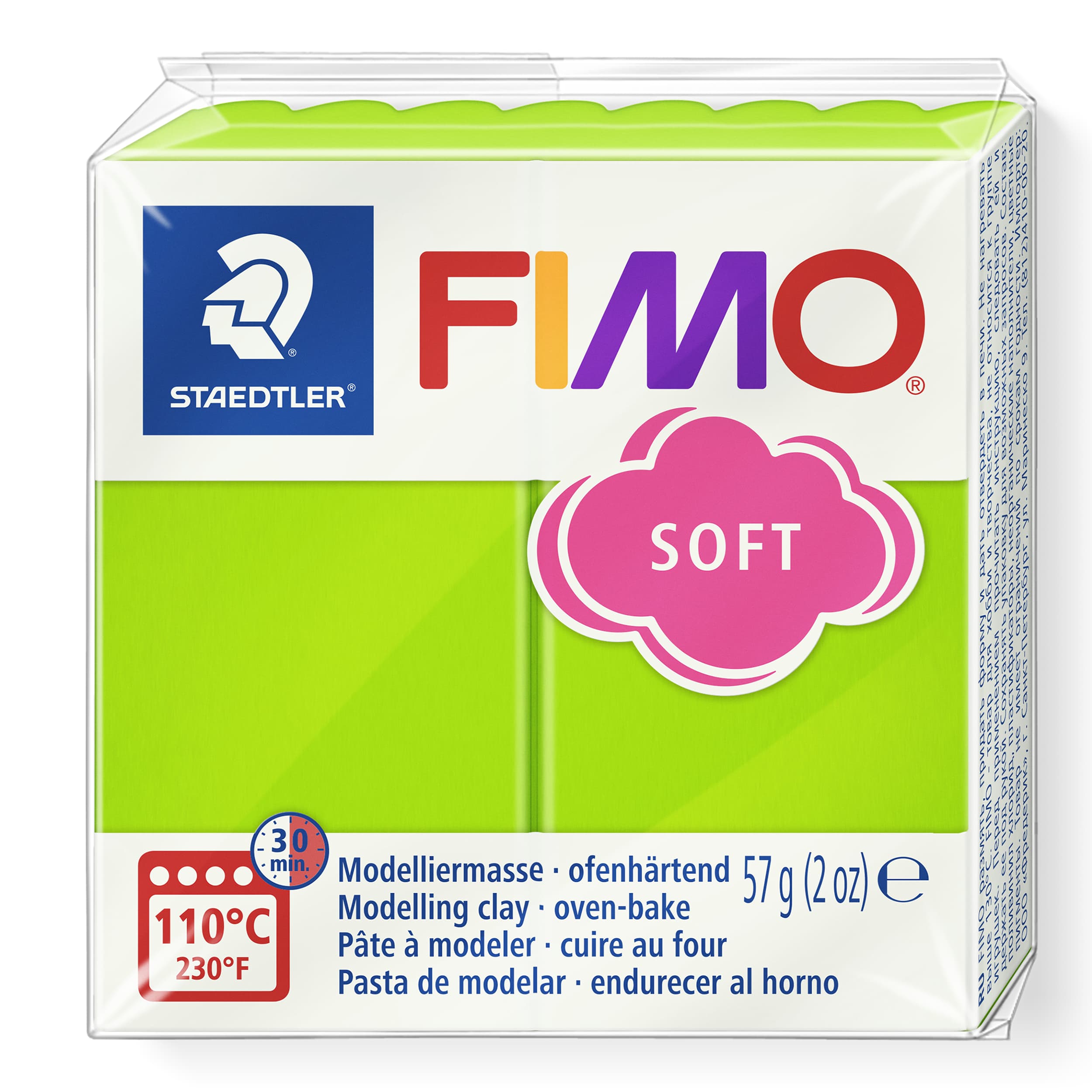 FIMO soft ofenhärtende Modelliermasse, Normalblock, 57g, 55x55x15mm, Farbe apfelgrün