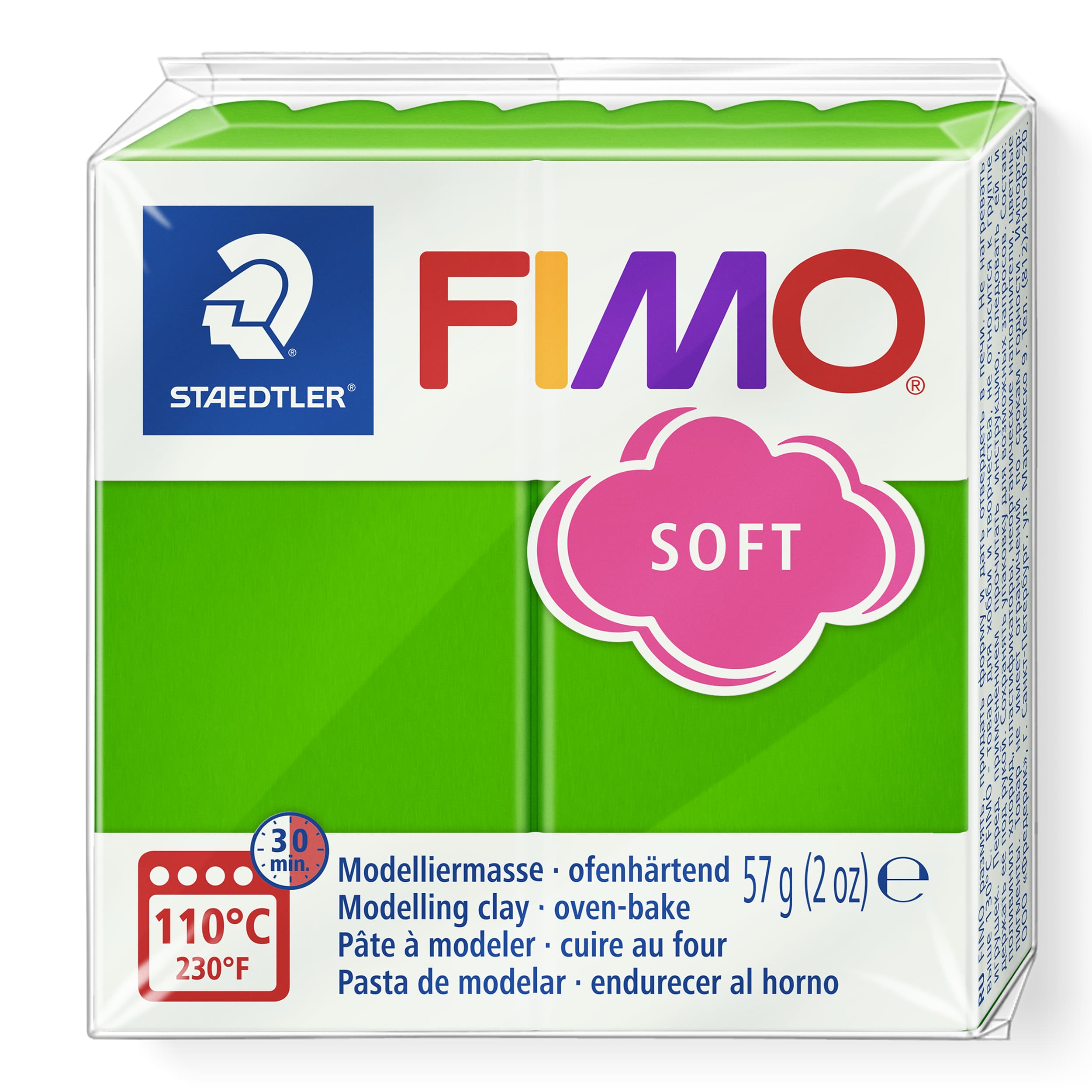 FIMO soft ofenhärtende Modelliermasse, Normalblock, 57g, 55x55x15mm, Farbe tropisch grün