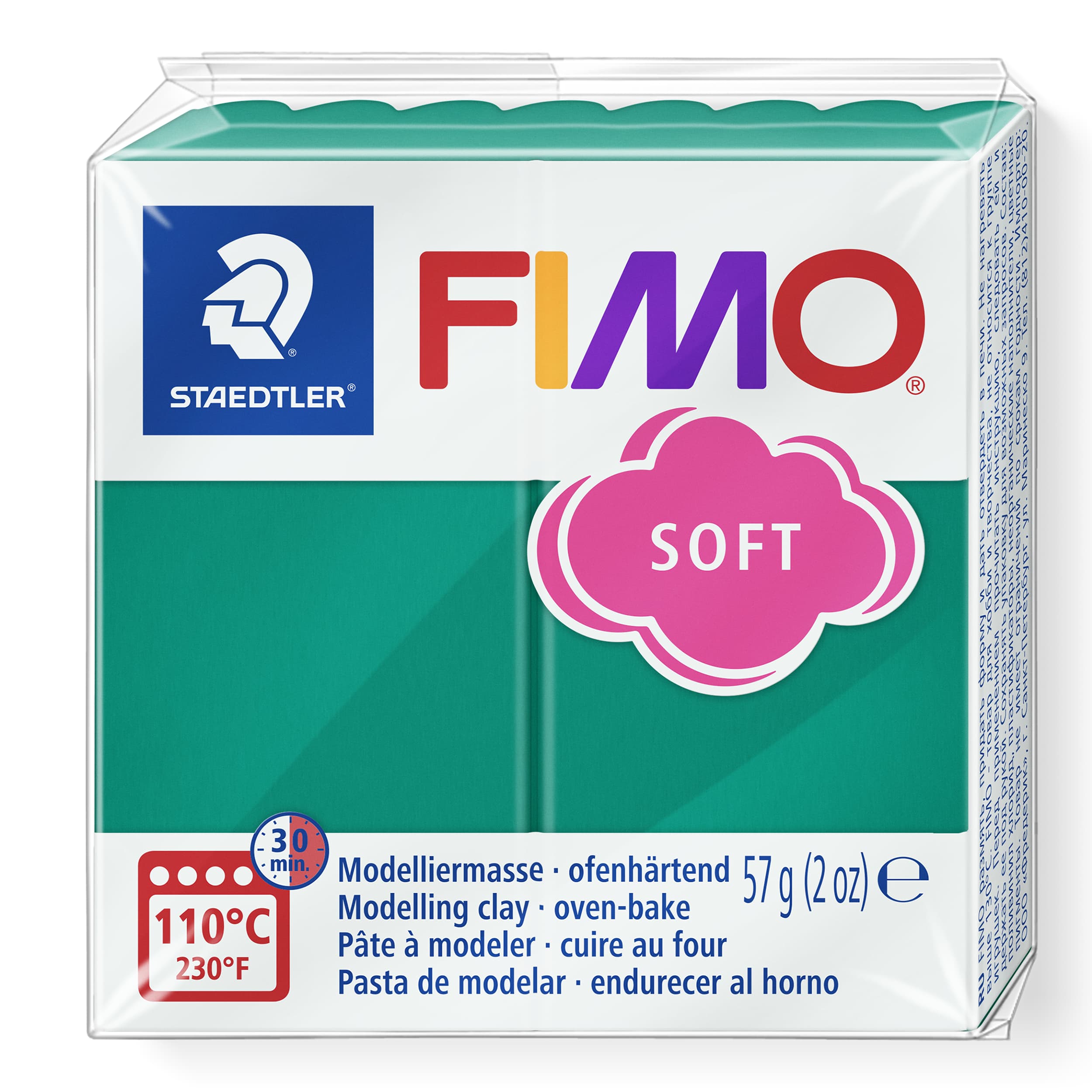 FIMO soft ofenhärtende Modelliermasse, Normalblock, 57g, 55x55x15mm, Farbe smaragd