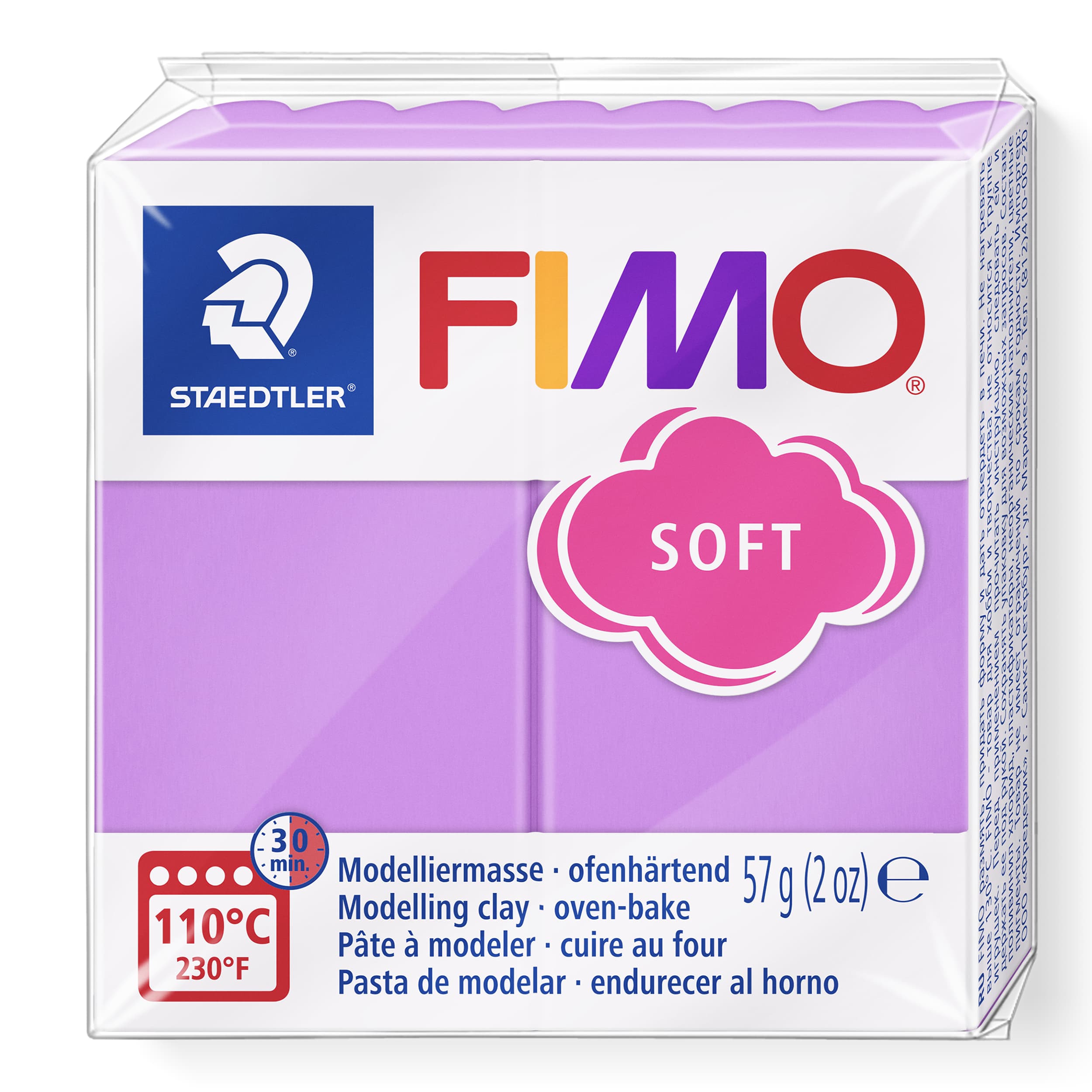 FIMO soft ofenhärtende Modelliermasse, Normalblock, 57g, 55x55x15mm, Farbe lavendel