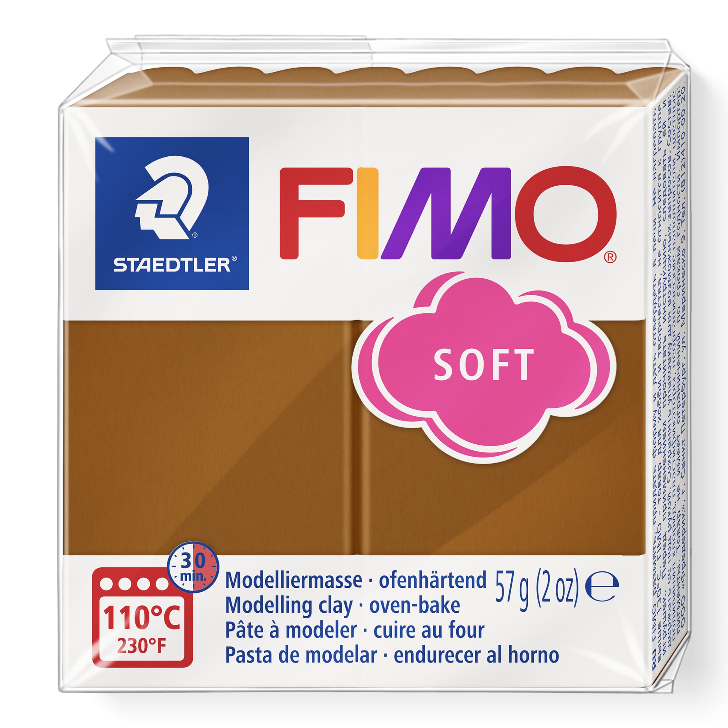 FIMO soft ofenhärtende Modelliermasse, Normalblock, 57g, 55x55x15mm, Farbe caramel