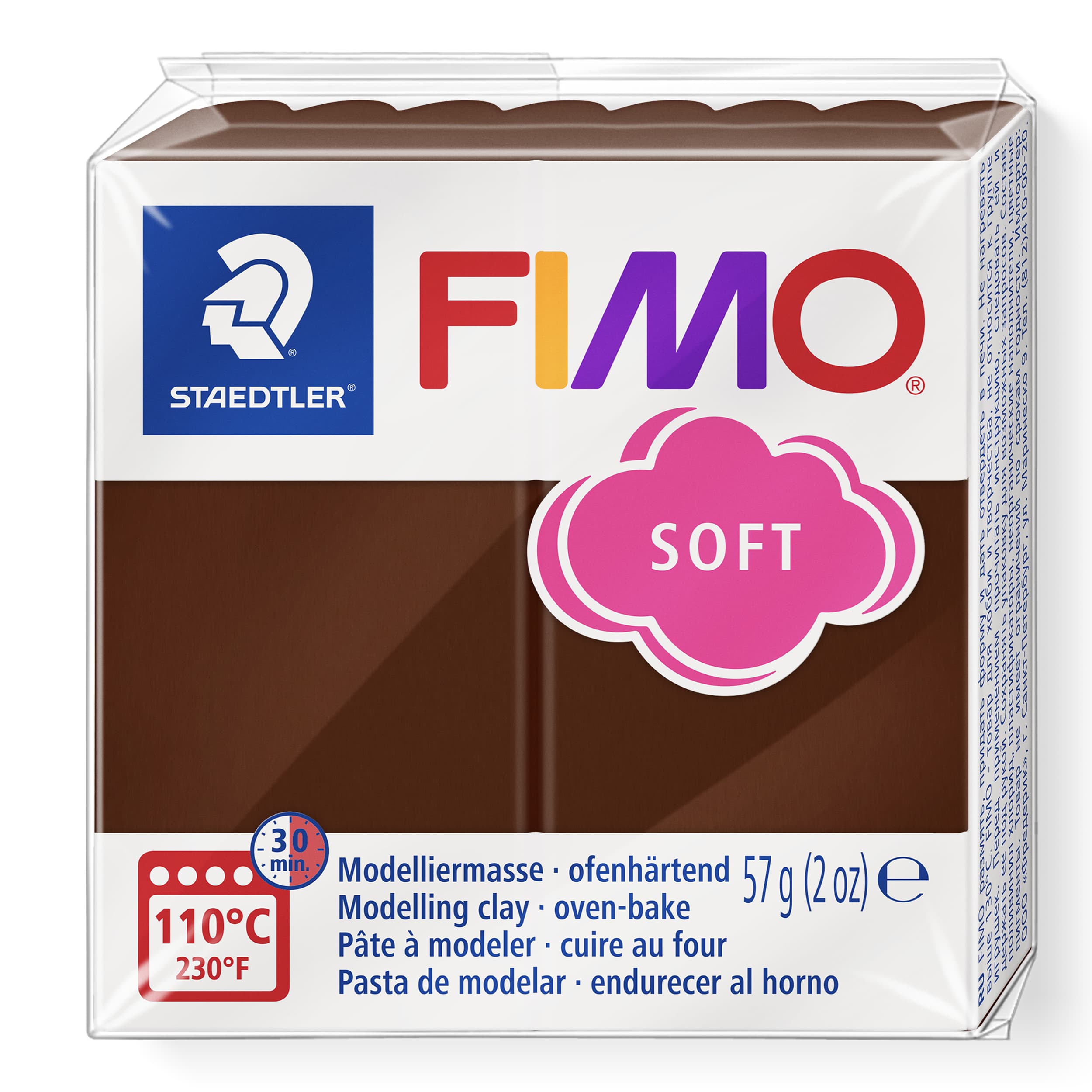 FIMO soft ofenhärtende Modelliermasse, Normalblock, 57g, 55x55x15mm, Farbe schokolade