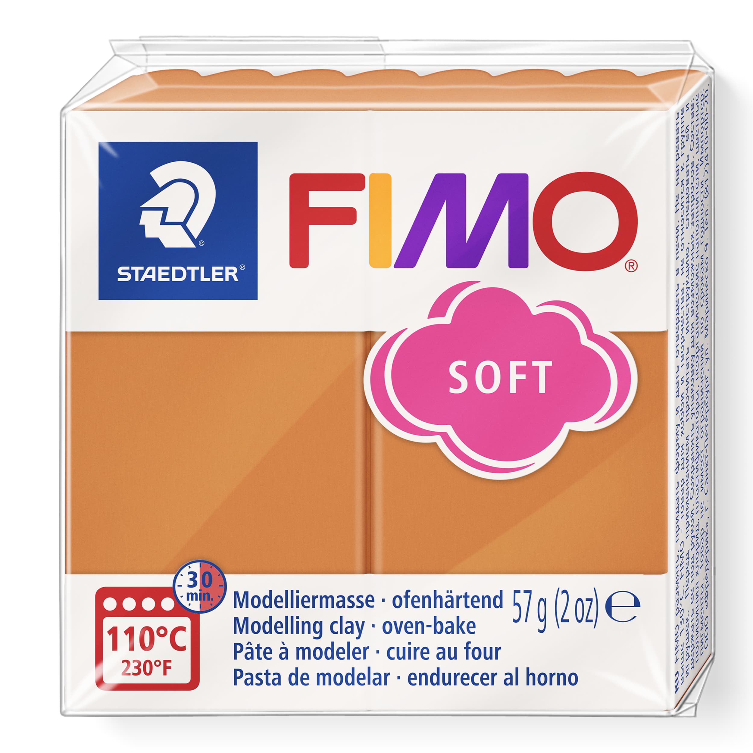 FIMO soft ofenhärtende Modelliermasse, Normalblock, 57g, 55x55x15mm, Farbe cognac