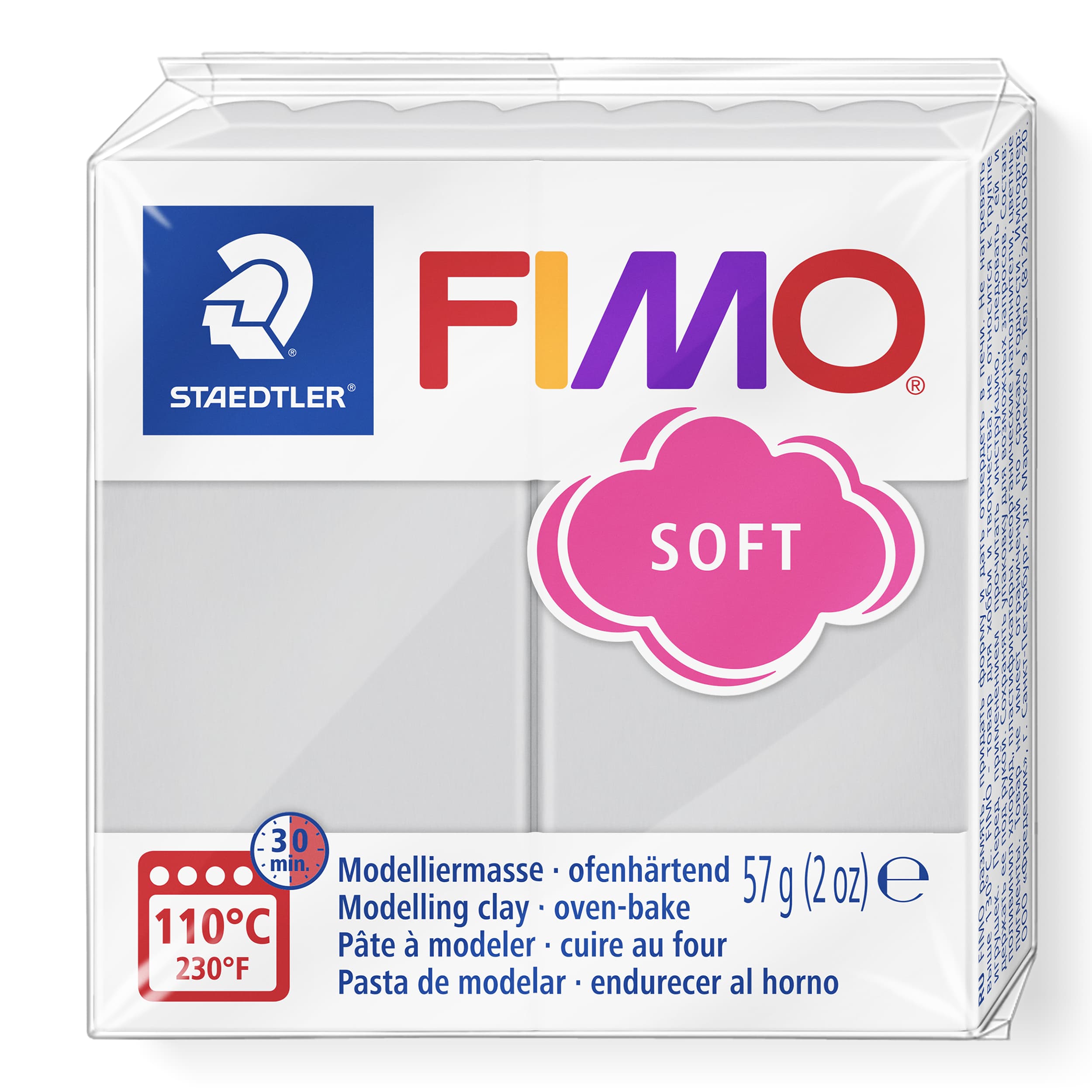 FIMO soft ofenhärtende Modelliermasse, Normalblock, 57g, 55x55x15mm, Farbe desfingrau