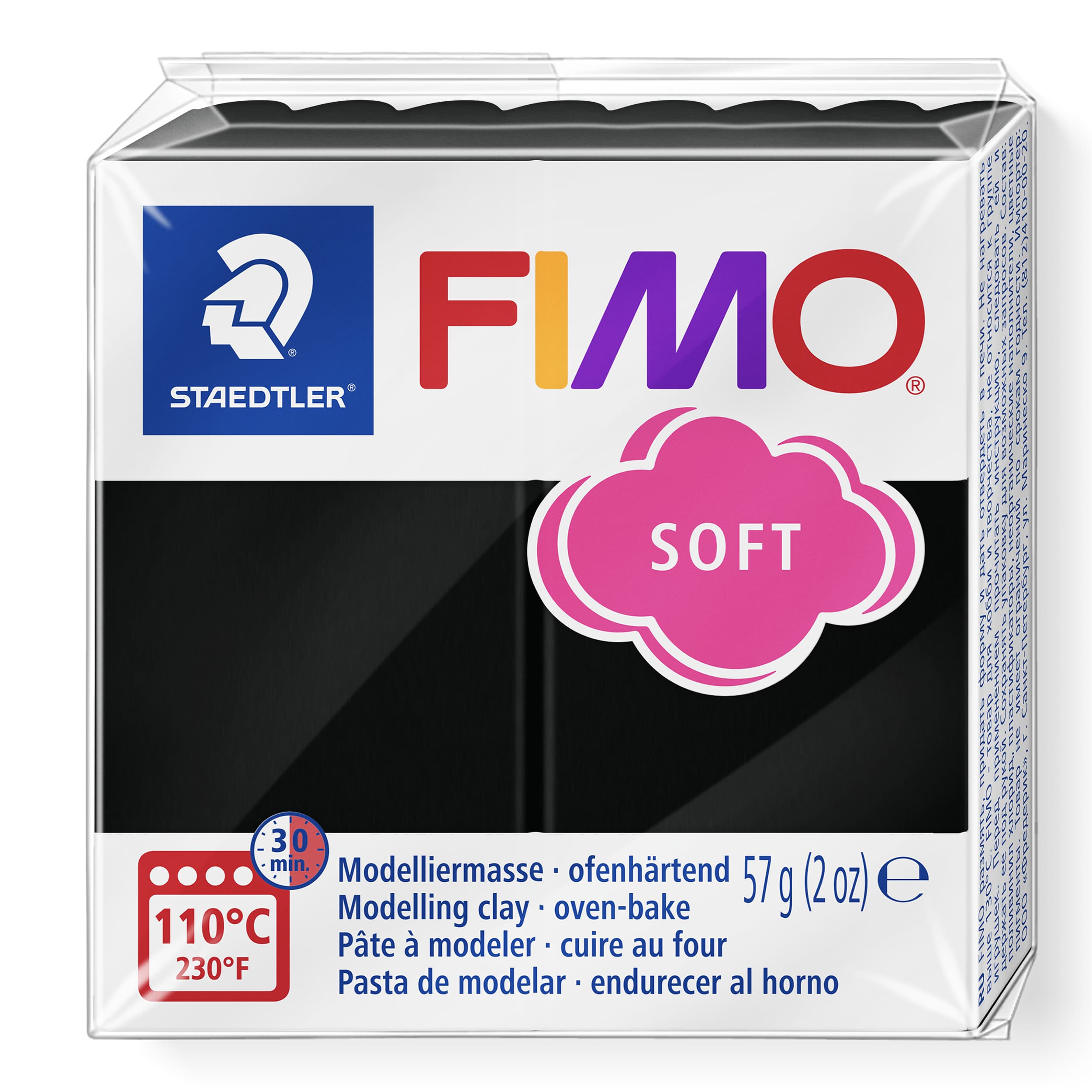FIMO soft ofenhärtende Modelliermasse, Normalblock, 57g, 55x55x15mm, Farbe schwarz