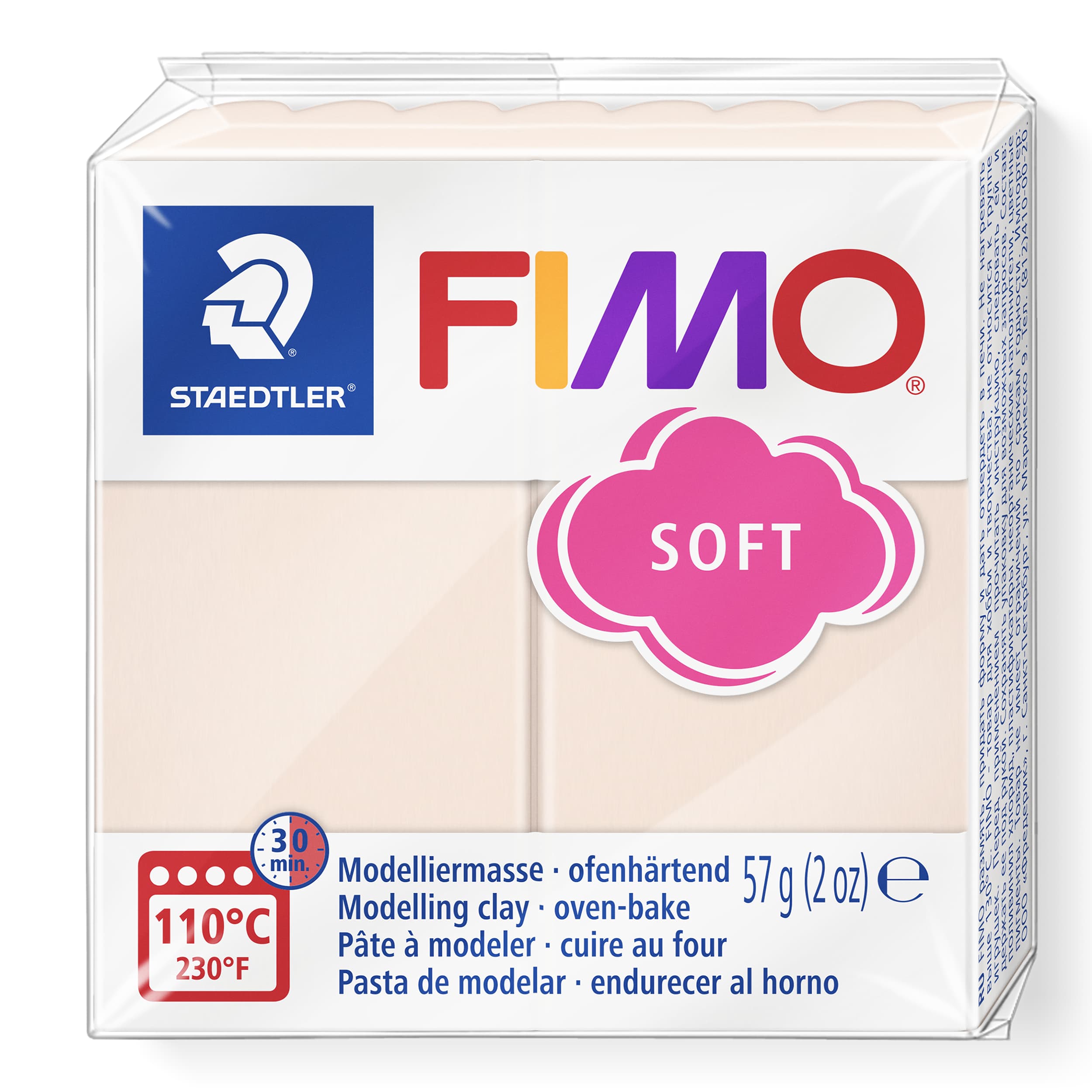 FIMO soft ofenhärtende Modelliermasse, Normalblock, 57g, 55x55x15mm, Farbe blassrosa