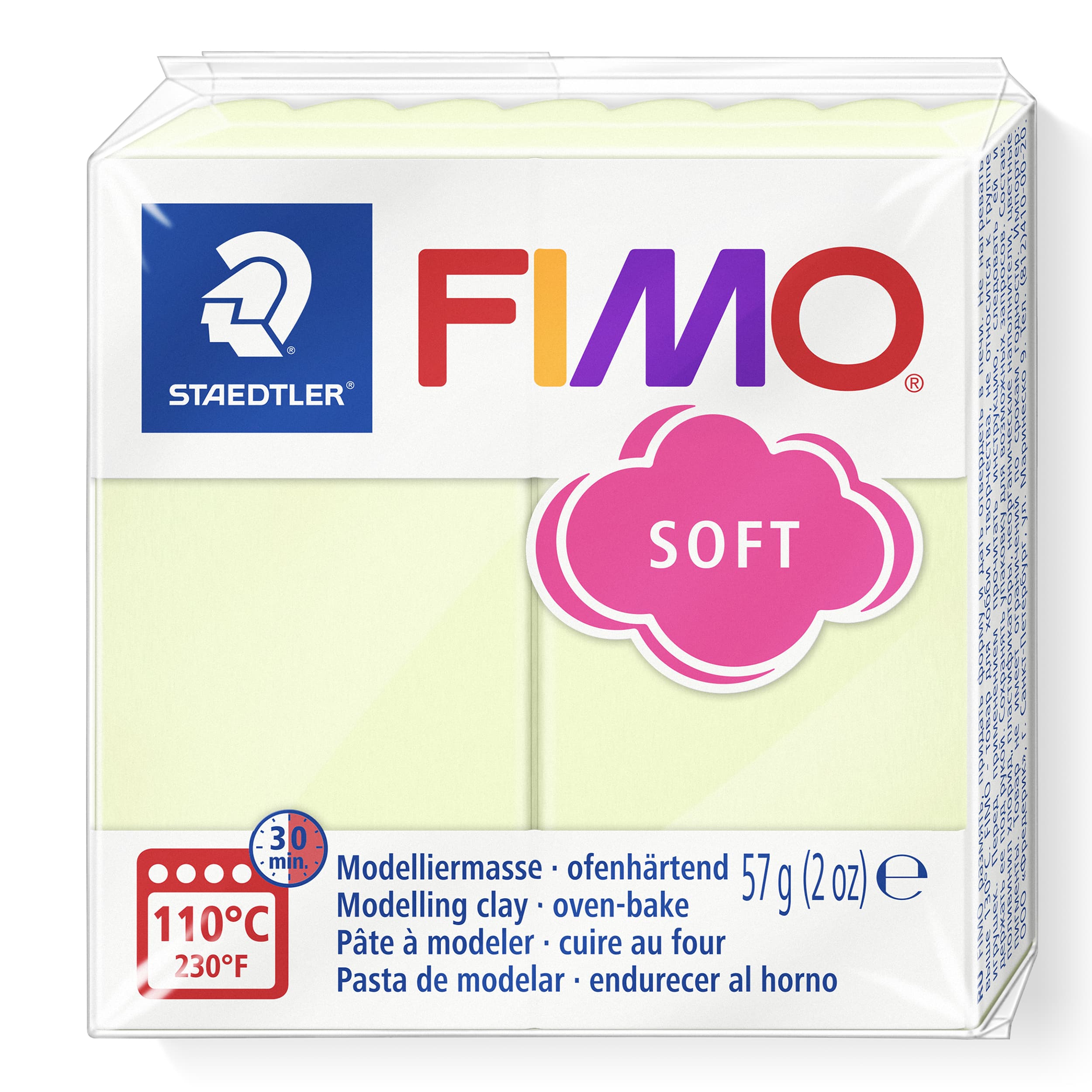 FIMO soft ofenhärtende Modelliermasse, Normalblock, 57g, 55x55x15mm, Farbe vanille