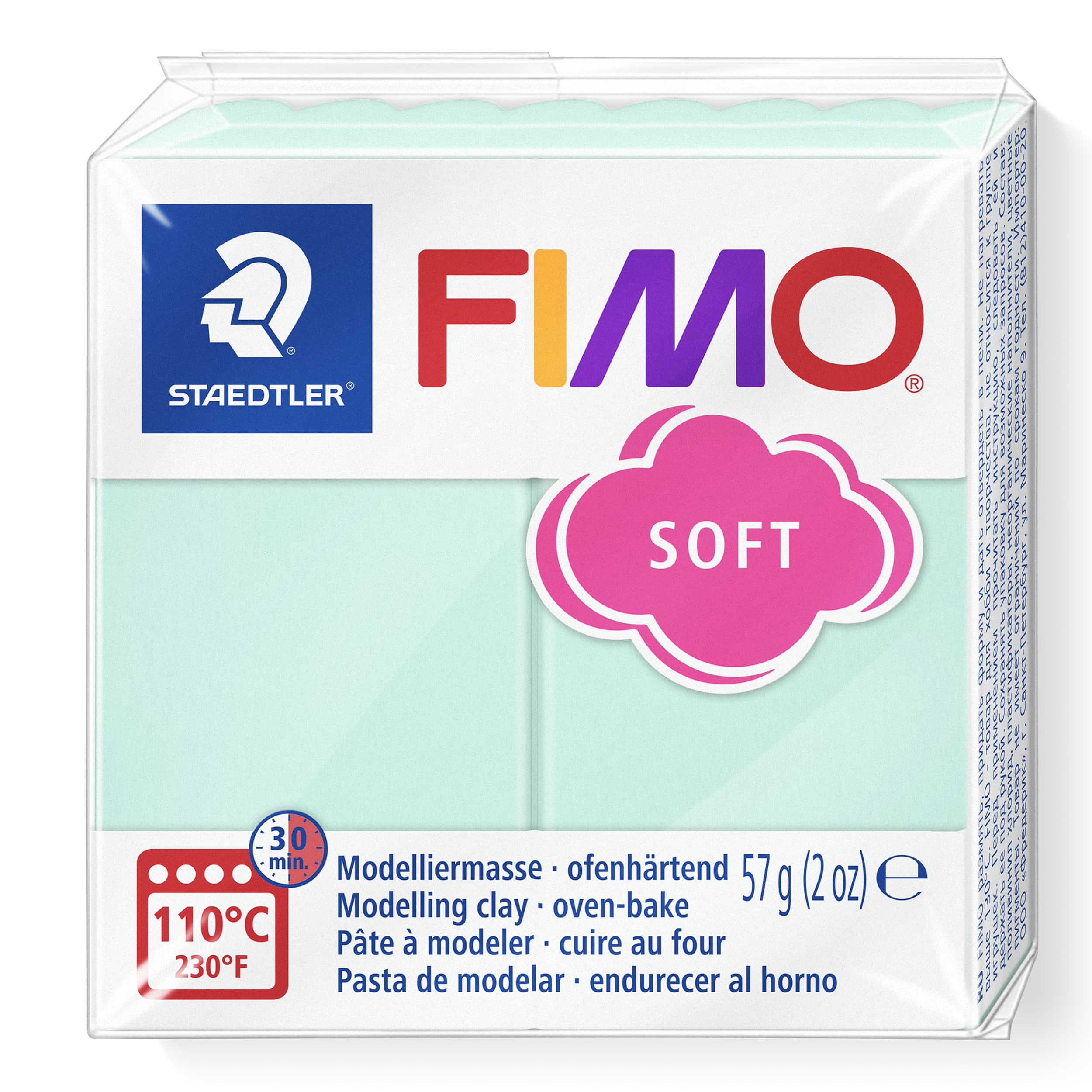 FIMO soft ofenhärtende Modelliermasse, Normalblock, 57g, 55x55x15mm, Farbe minze