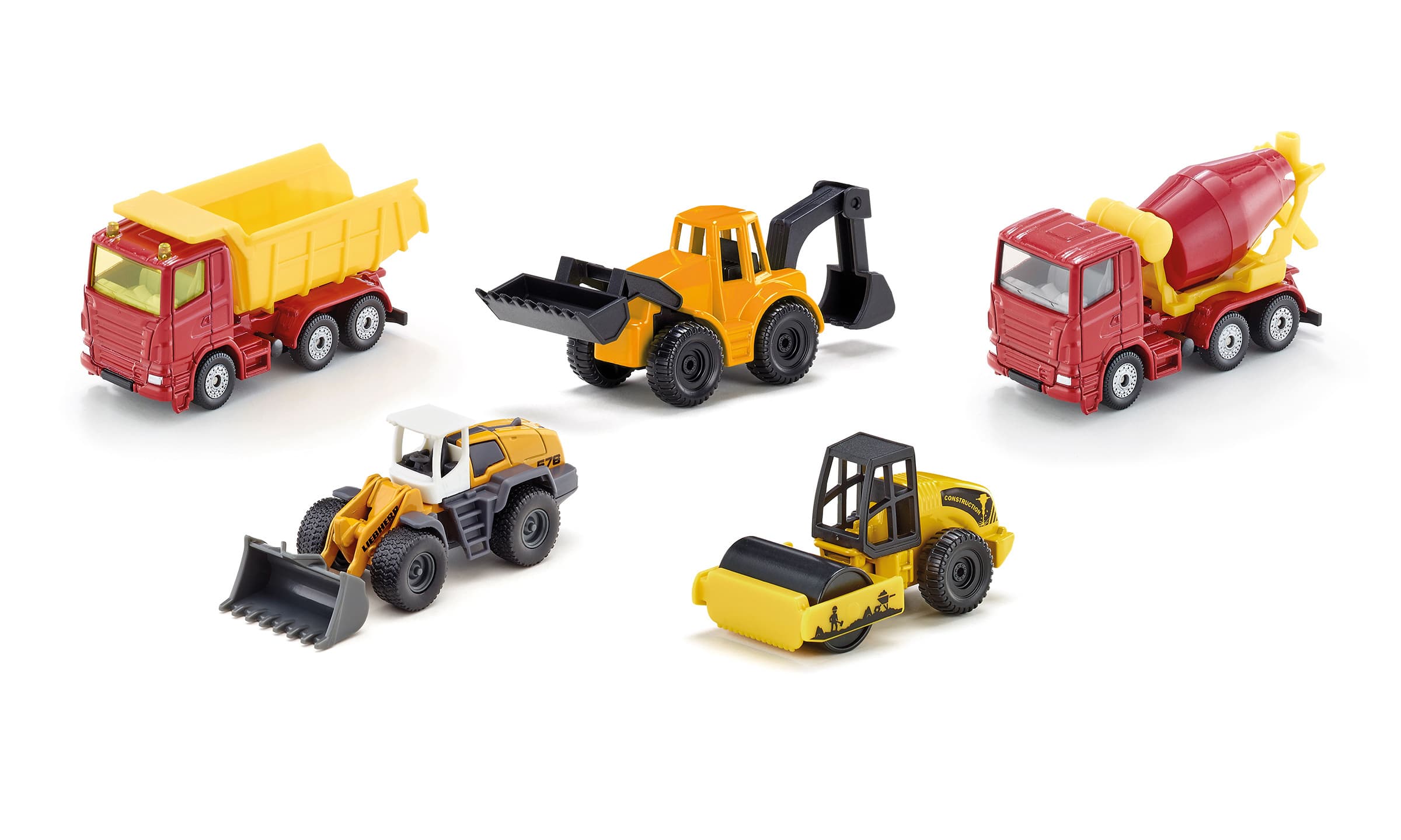 SIKU 0496, Set Baustelle, 5 Spielzeugfahrzeuge für Kinder, Geschenk für Jungen und Mädchen, Metall/Kunststoff, Mehrfarbig