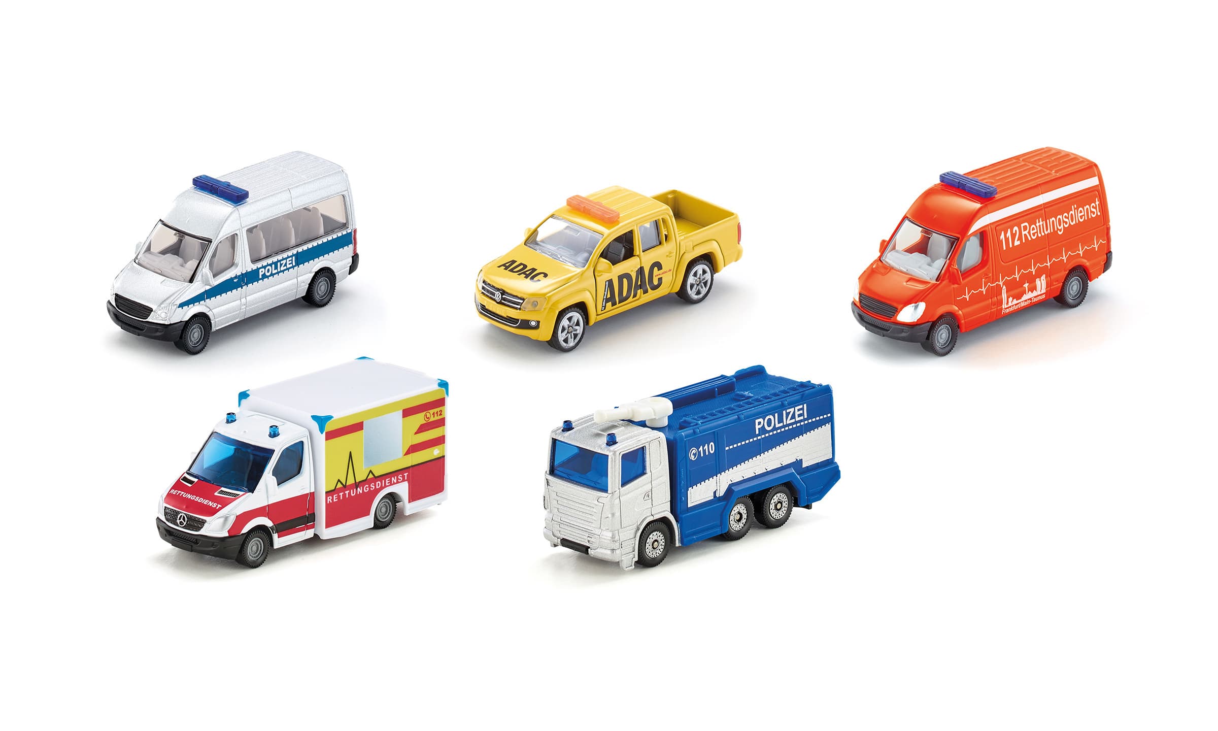 SIKU 0497, Set Polizei/Rettung, 3 Spielzeugautos für Kinder, Geschenk für Jungen und Mädchen, Metall/Kunststoff, Mehrfarbig