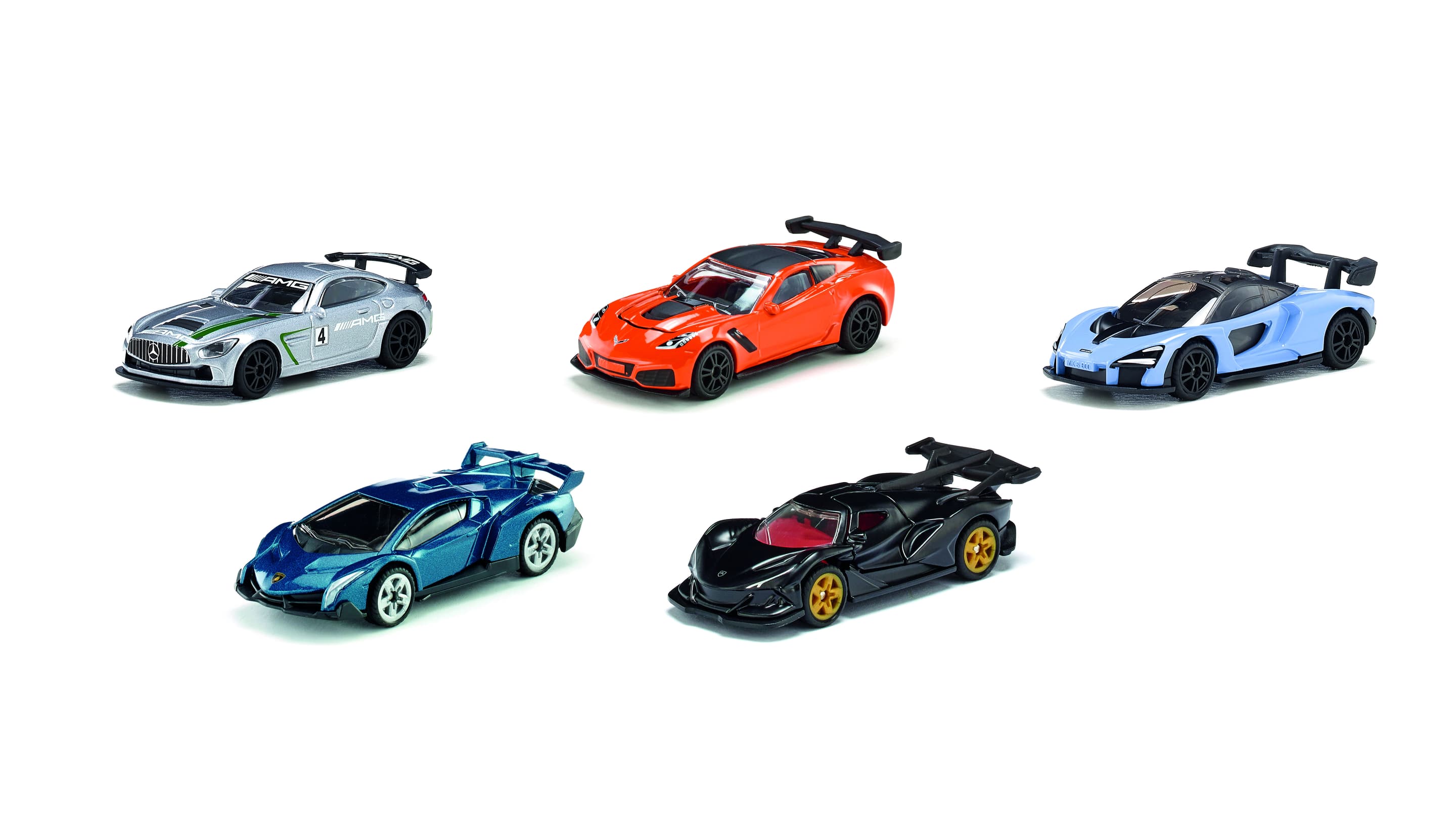 SIKU 0498, Set Sportwagen, 5 Spielzeugautos für Kinder, Geschenk für Jungen und Mädchen, Metall/Kunststoff, Mehrfarbig