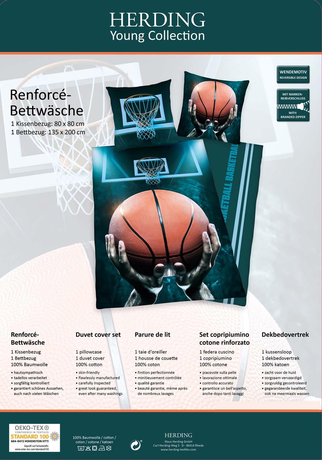 Produktbild Herding Young Collection Kinderbettwäsche Basketball 80x80cm, 135x200cm 2 von 10