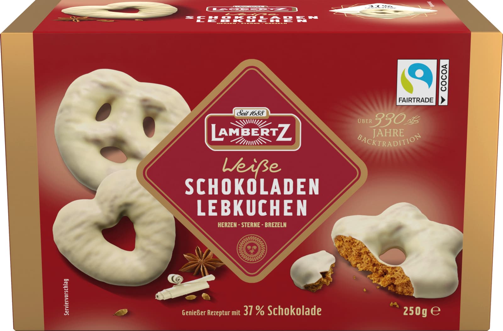 Henry Lambertz Lebkuchen Herzen, Sterne, Brezeln in weißer Schokolade