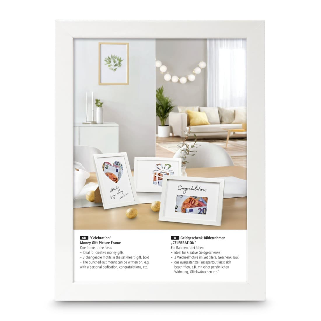 HAMA Geldgeschenk-Bilderrahmen "Celebration" 3 Motive, Weiß, 13 x 18 cm