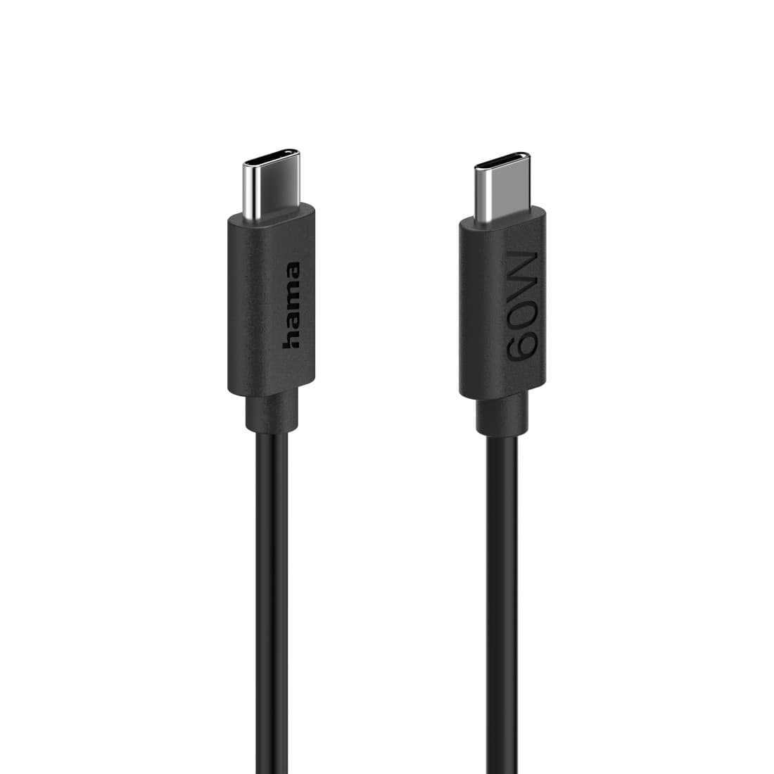 HAMA Ladekabel, USB-C - USB-C,  60 W, 1,2 m, Schwarz