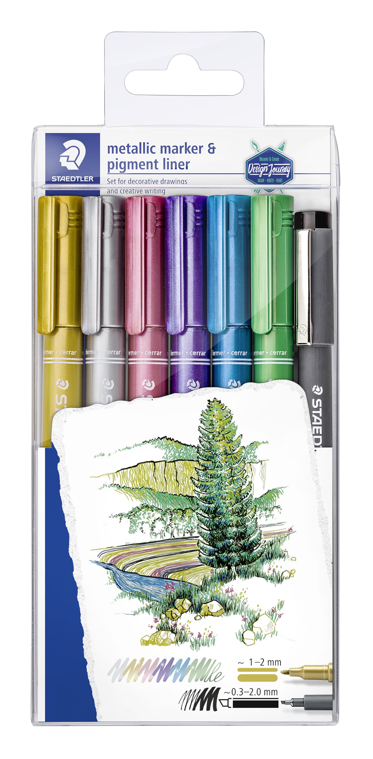 STAEDTLER Metallic Marker, Promotion-Packung mit 6 Metallic Marker plus 1 ST Pigment Liner als Gratis-Zugabe