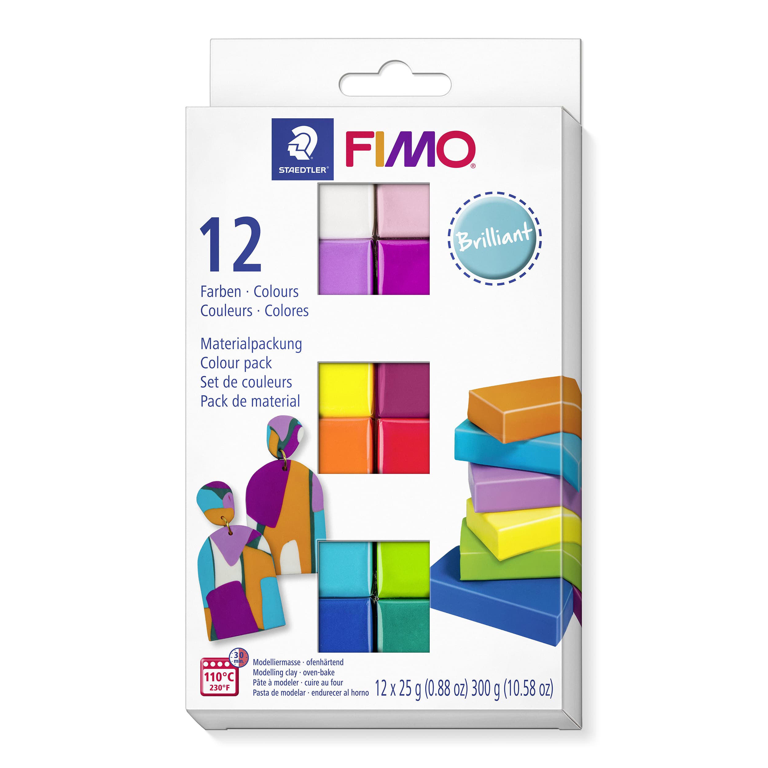 FIMO soft ofenhärtende Modelliermasse Kartonetui mit 12 sortierten Brillant-Farben