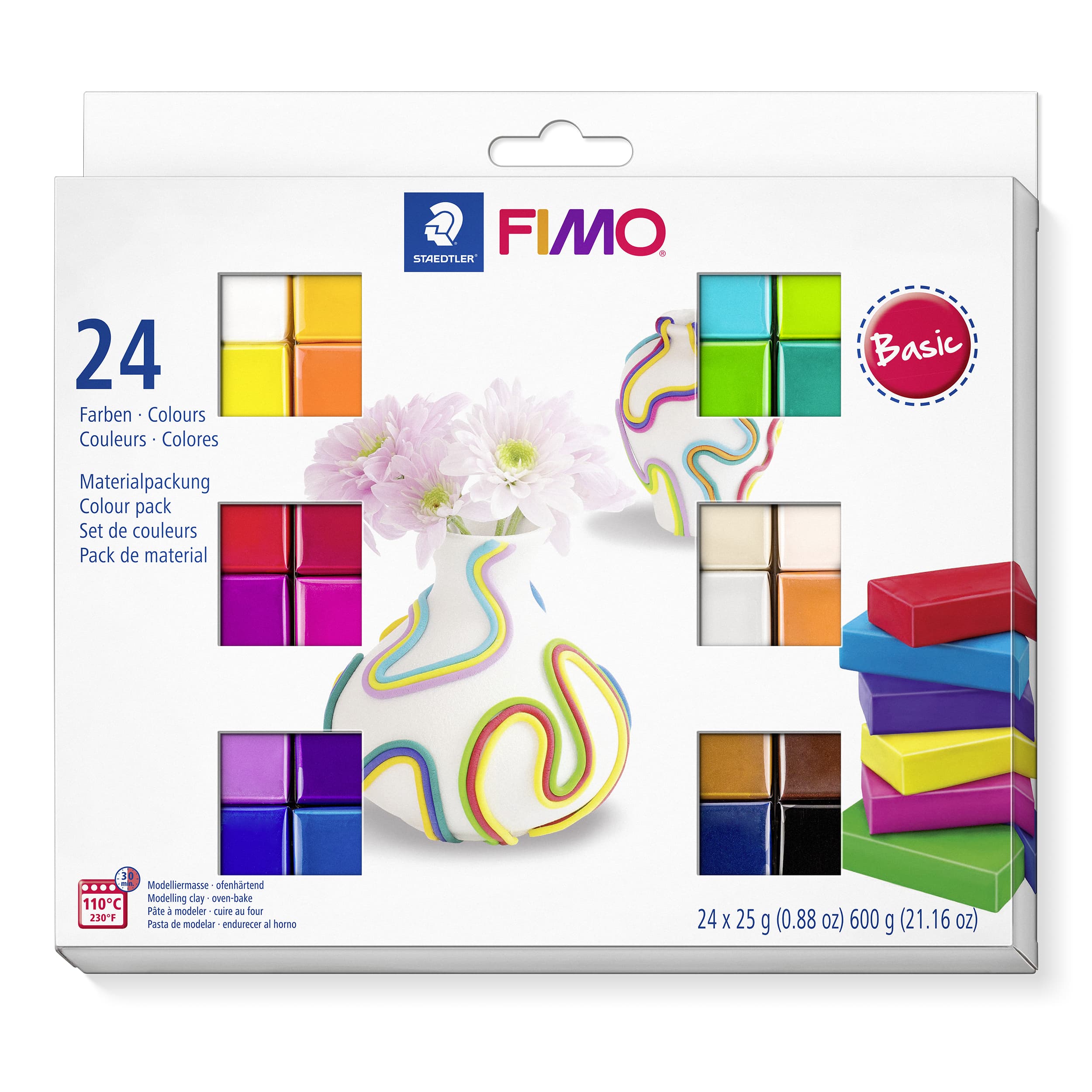 FIMO soft ofenhärtende Modelliermasse Kartonetui mit 24 sortierten Basic-Farben
